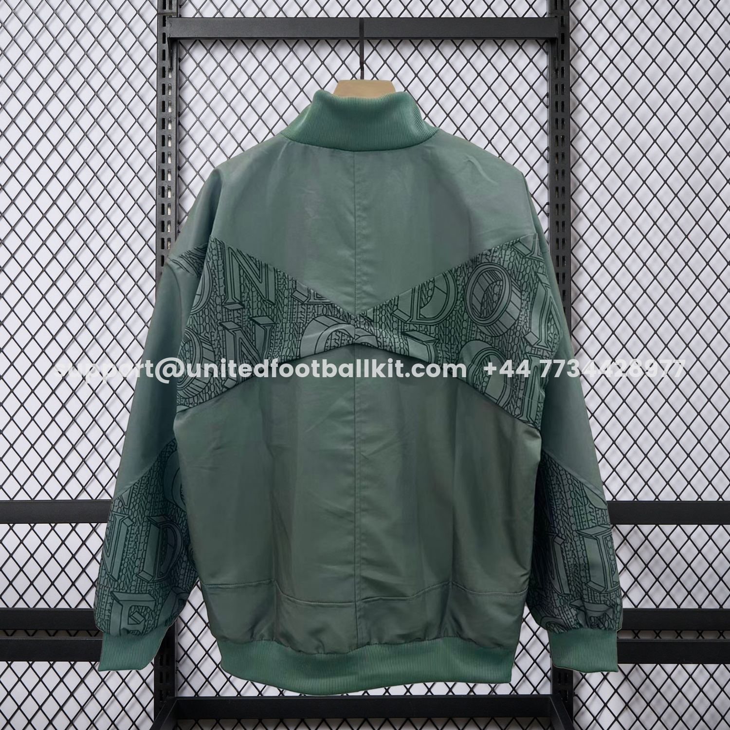 Unitedfootballkit.com | C.H.E.L.S.E.A 25-26 Subtle Letter Pattern Windbreaker Jacket - Dark Green -Customize Name, Number and Patch | Worldwide Shipping
