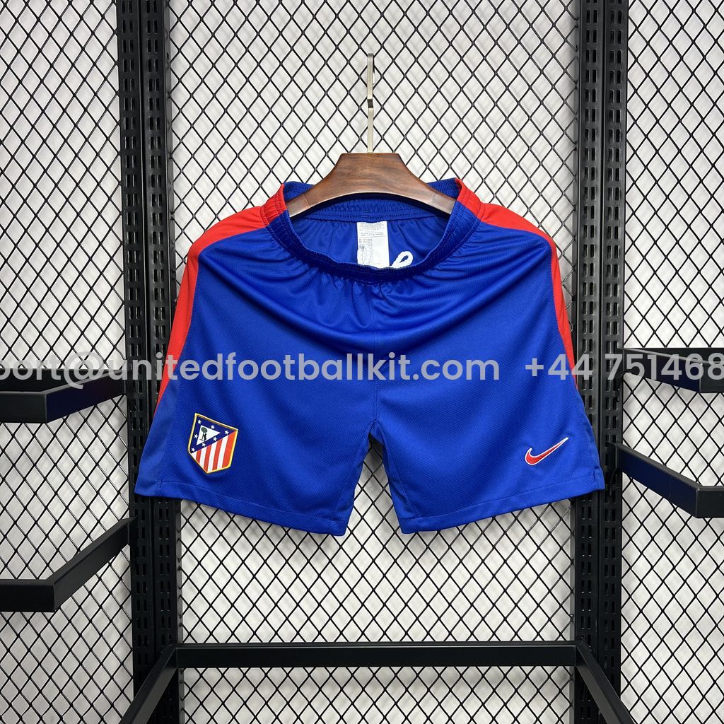 Unitedfootballkit.com | Atletico Madrid 24-25 Home Stadium Shorts - Fans Version -Customize Name, Number and Patch | Worldwide Shipping