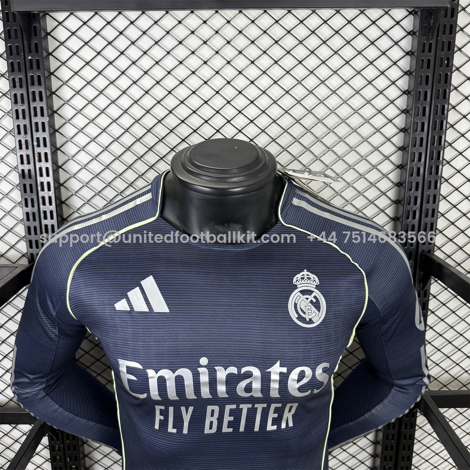Unitedfootballkit.com | Real Madrid 25-26 Away Long Sleeve Jersey - Player Version -Customize Name, Number and Patch | Worldwide Shipping