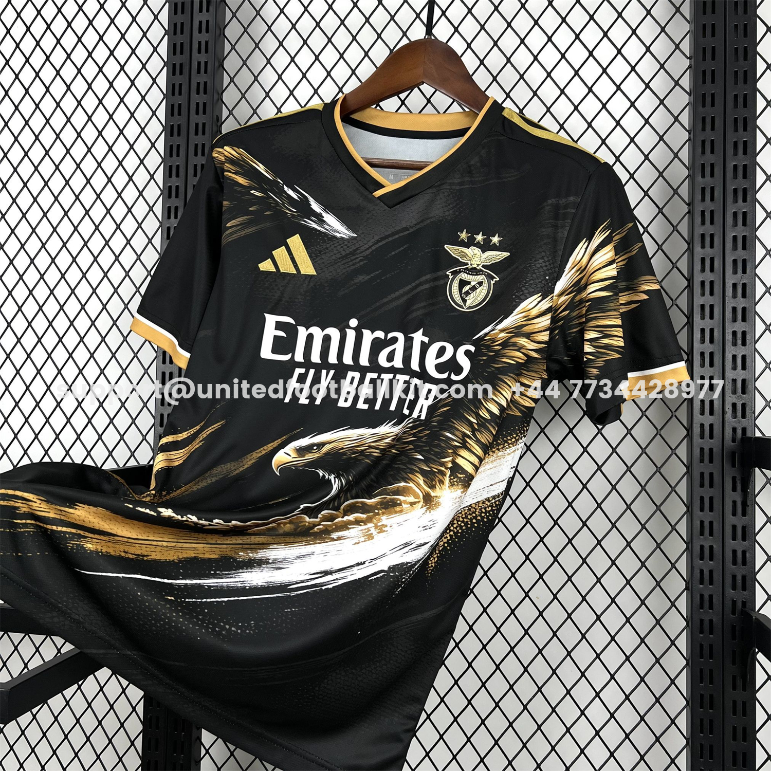 Unitedfootballkit.com | Benfica 25-26 Gold Eagle Black Special Jersey - Fans Version -Customize Name, Number and Patch | Worldwide Shipping