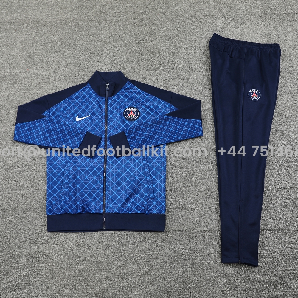 Unitedfootballkit.com | Paris Saint-Germain PSG 24-25 Jacket Training Tracksuit - Blue Plaid -Customize Name, Number and Patch | Worldwide Shipping