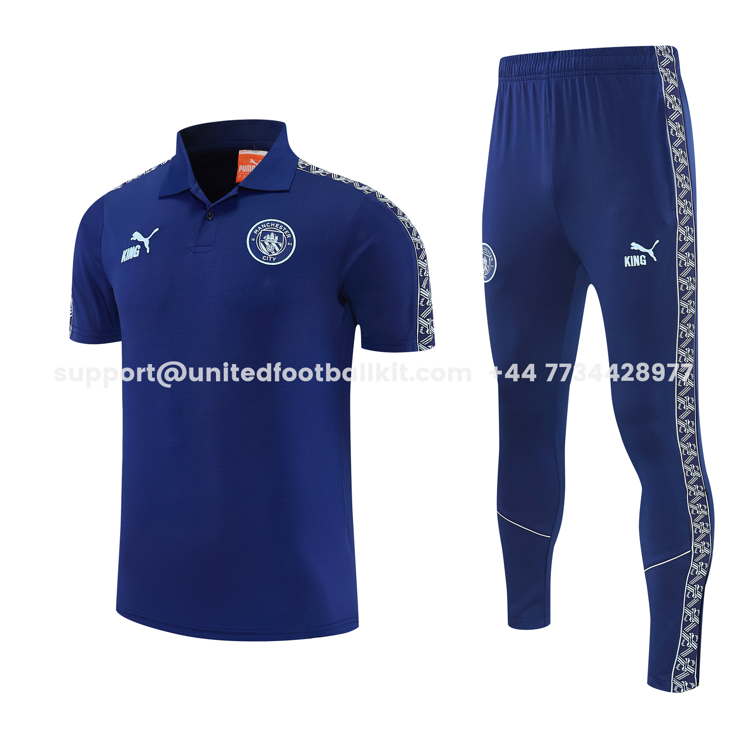 Unitedfootballkit.com | Manchester City 25-26 POLO Short-Sleeve Training Set - Dark Blue Top and Pants -Customize Name, Number and Patch | Worldwide Shipping