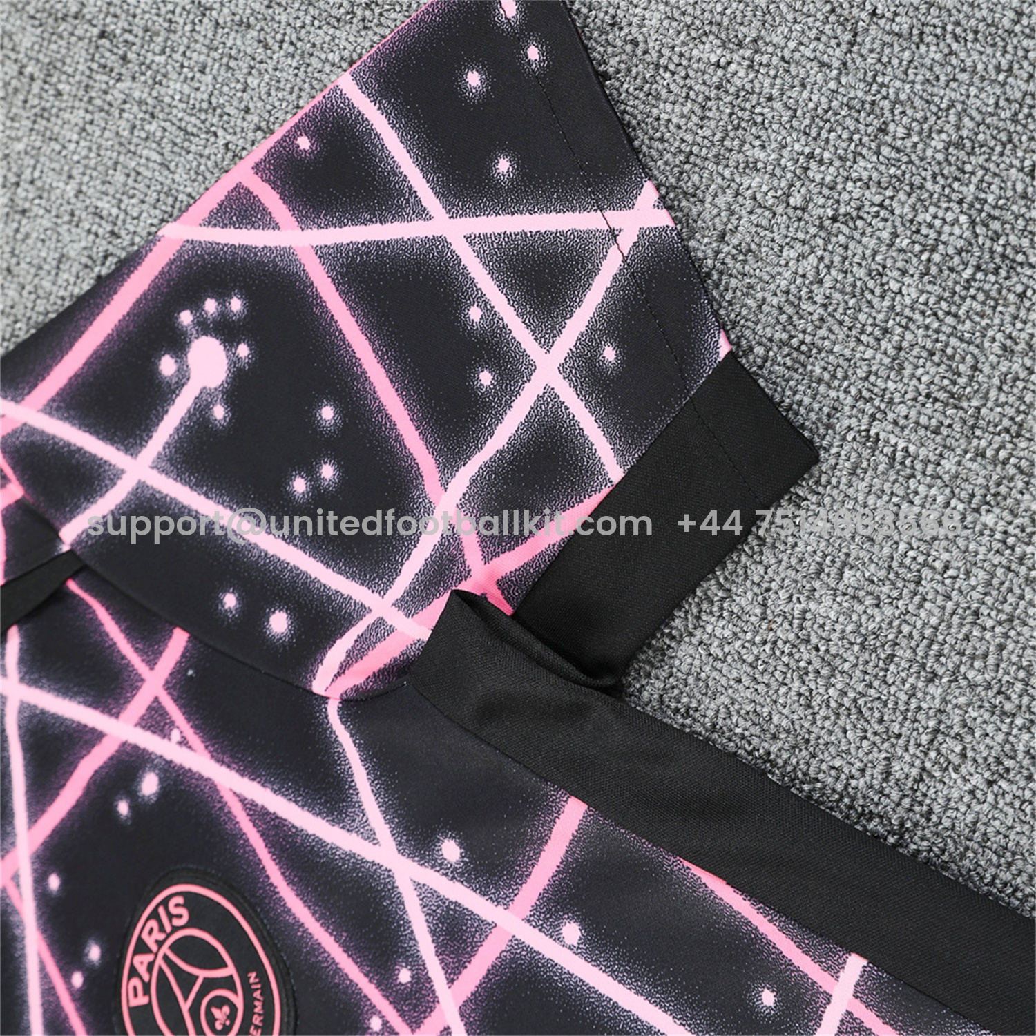 Unitedfootballkit.com | Paris Saint-Germain PSG 25-26 Short-Sleeve Training Set - Pink Fluorescent Rays Black Top & Black Shorts -Customize Name, Number and Patch | Worldwide Shipping