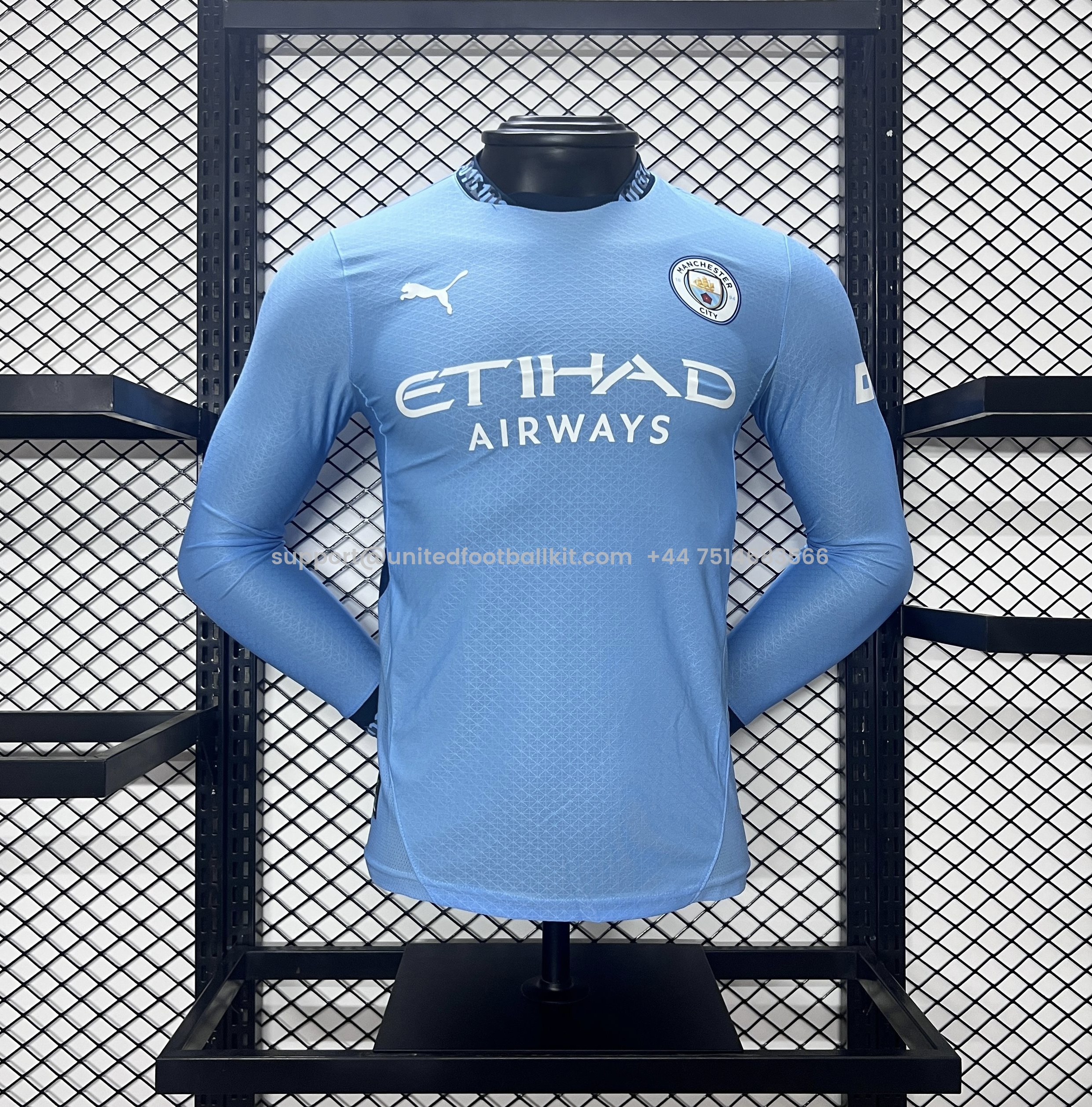Unitedfootballkit.com | Manchester City 24-25 Home Long Sleeve Jersey - Player Version -Customize Name, Number and Patch | Worldwide Shipping