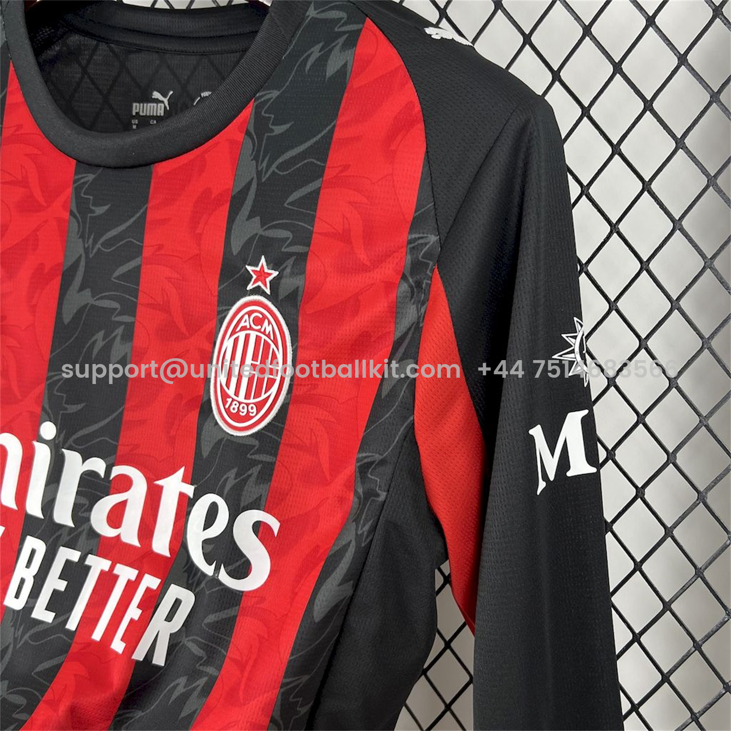 Unitedfootballkit.com | AC Milan 25-26 Home Long Sleeves Jersey - Fans Version -Customize Name, Number and Patch | Worldwide Shipping
