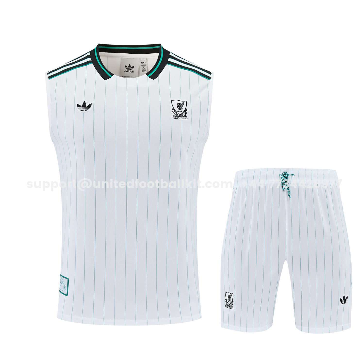 Unitedfootballkit.com | Liver.pool 25-26 Retro Style Vest Training Set - White With Green Stripes Top & Pants -Customize Name, Number and Patch | Worldwide Shipping
