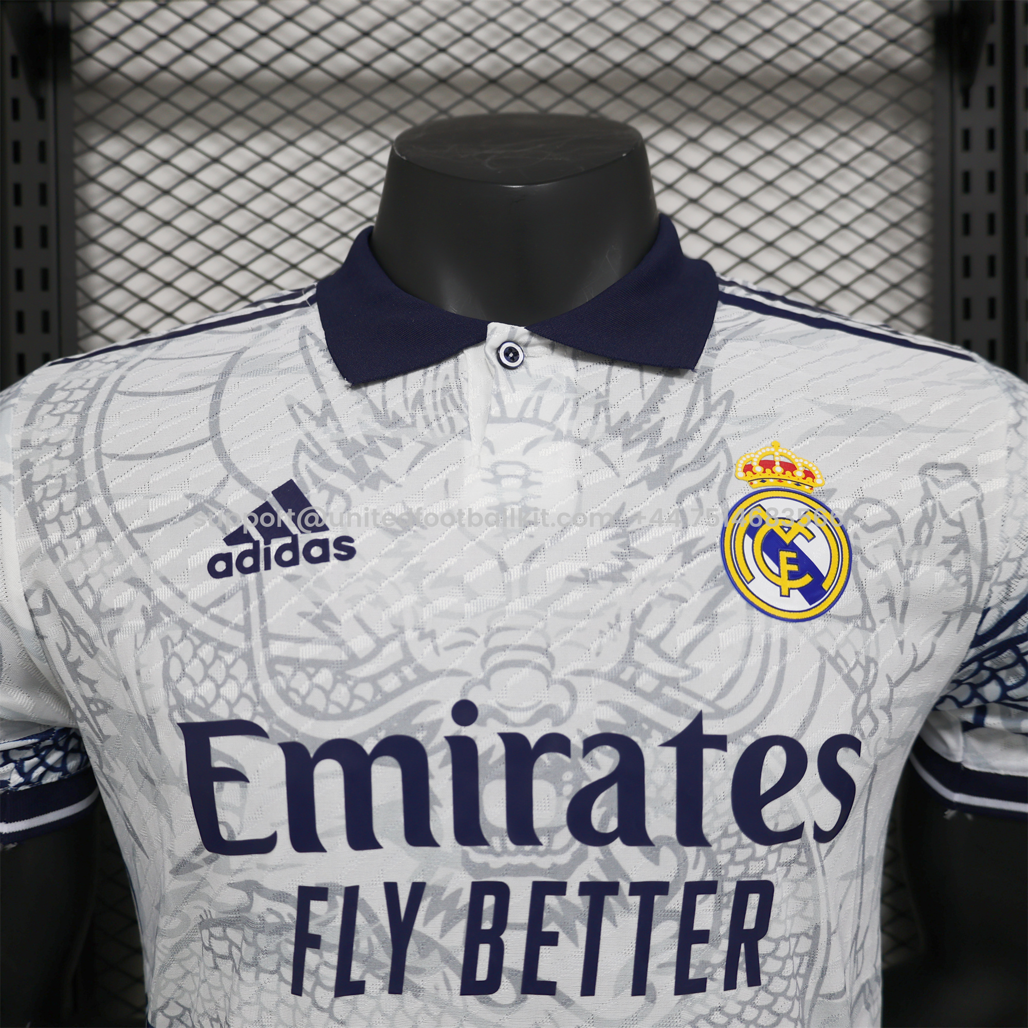 Unitedfootballkit.com | Real Madrid 24-25 Black Dragons Pattern White Special Edition Jersey - Player Version -Customize Name, Number and Patch | Worldwide Shipping