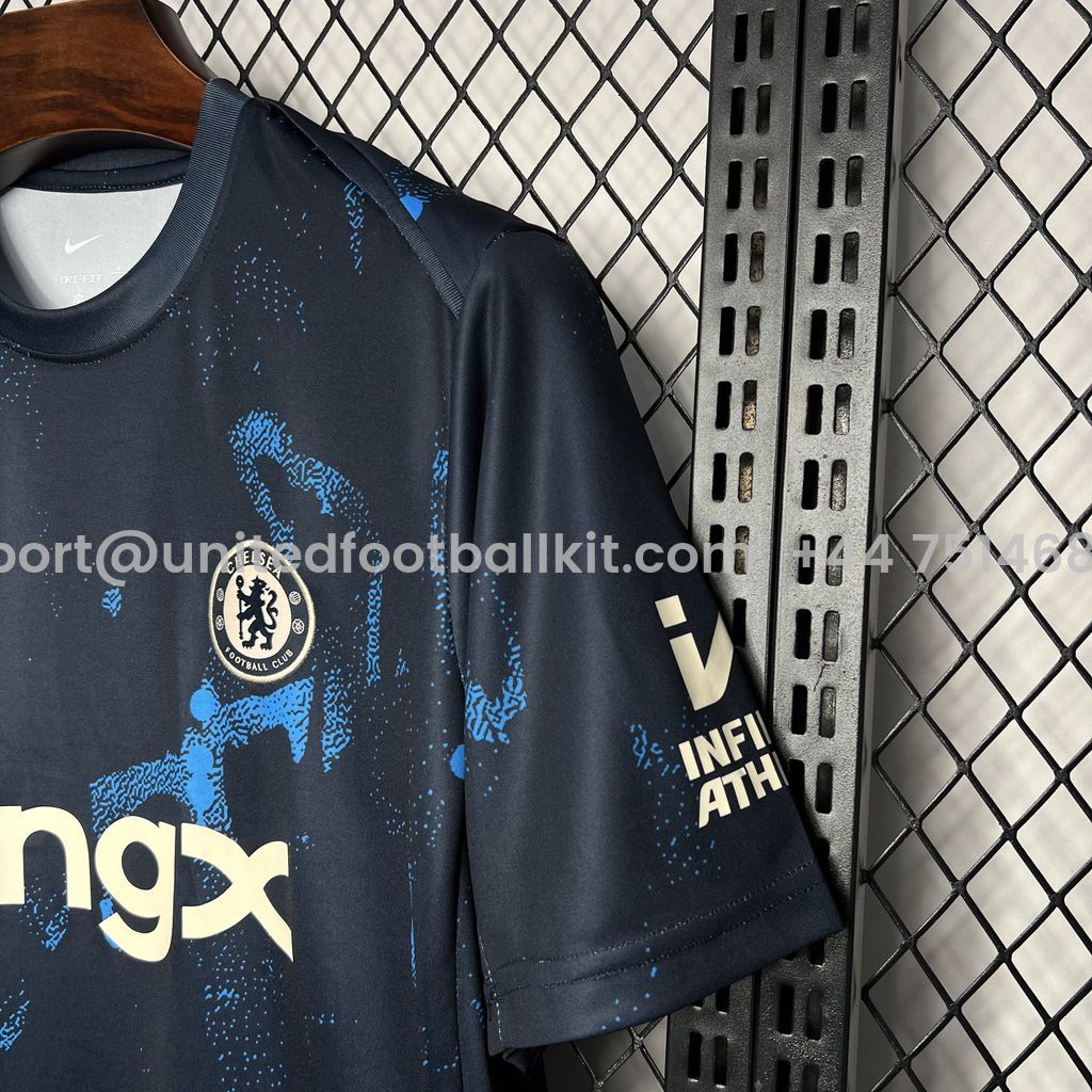 Unitedfootballkit.com | C.H.E.L.S.E.A 24-25 Dark Blue Pre-Match Training Jersey - Fans Version -Customize Name, Number and Patch | Worldwide Shipping