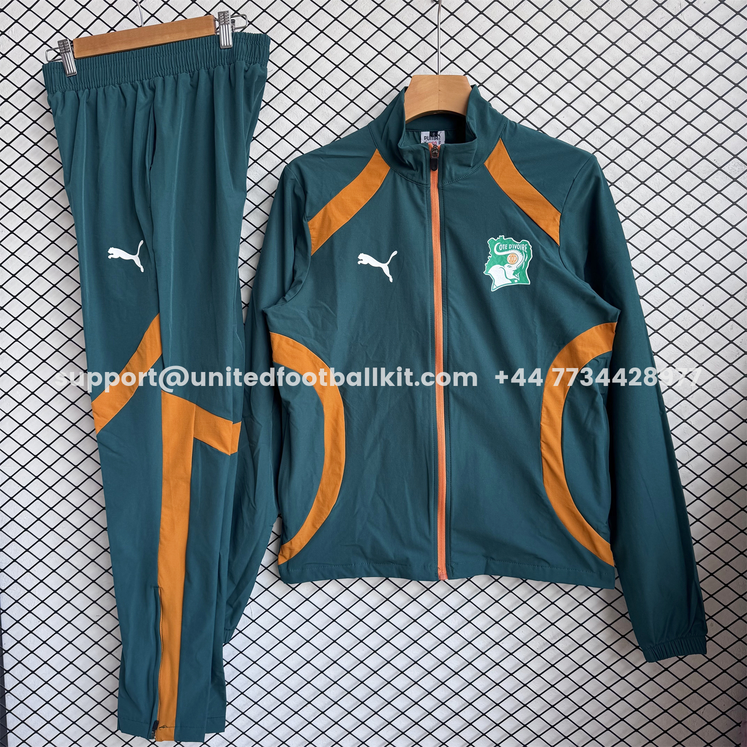 Unitedfootballkit.com | Ivory Coast 2026 Windbreaker Training Set - Green With Orange Top and Pants -Customize Name, Number and Patch | Worldwide Shipping