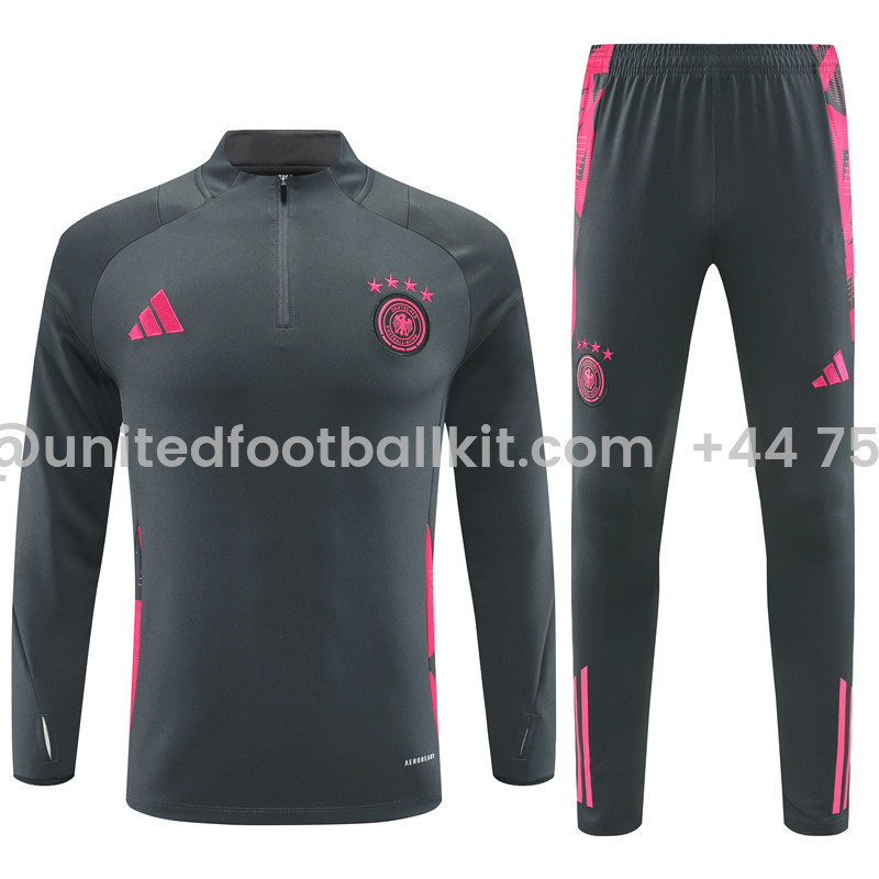 Unitedfootballkit.com | Germany 2024 Long Sleeve Training Set - Dark Gray With Pink -Customize Name, Number and Patch | Worldwide Shipping