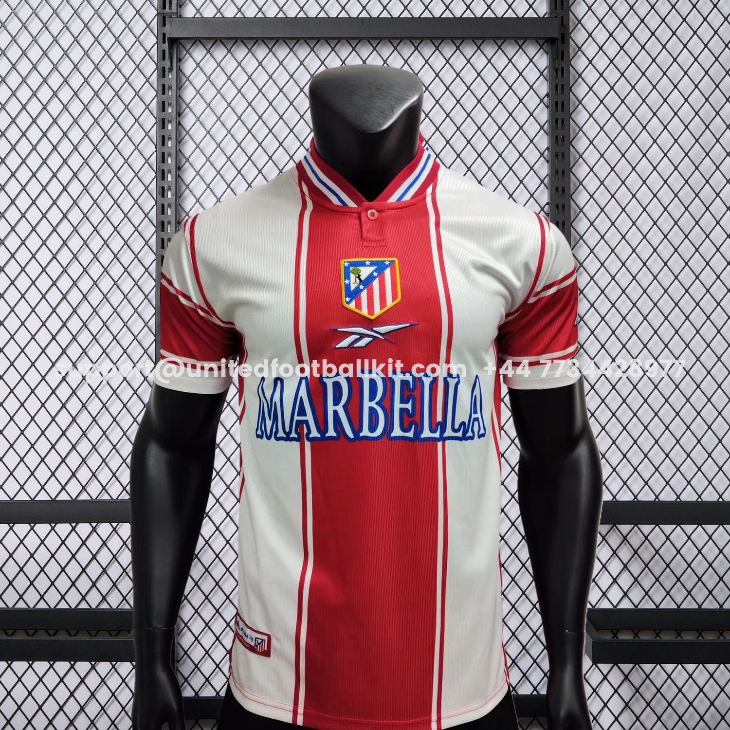 Unitedfootballkit.com | Retro Atletico Madrid 99-00 Home Jersey - Player Version -Customize Name, Number and Patch | Worldwide Shipping