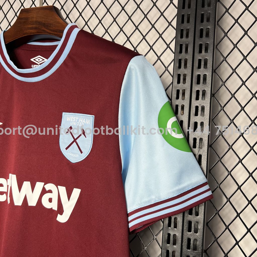 Unitedfootballkit.com | West Ham United 24-25 Home Stadium Jersey - Fans Version -Customize Name, Number and Patch | Worldwide Shipping