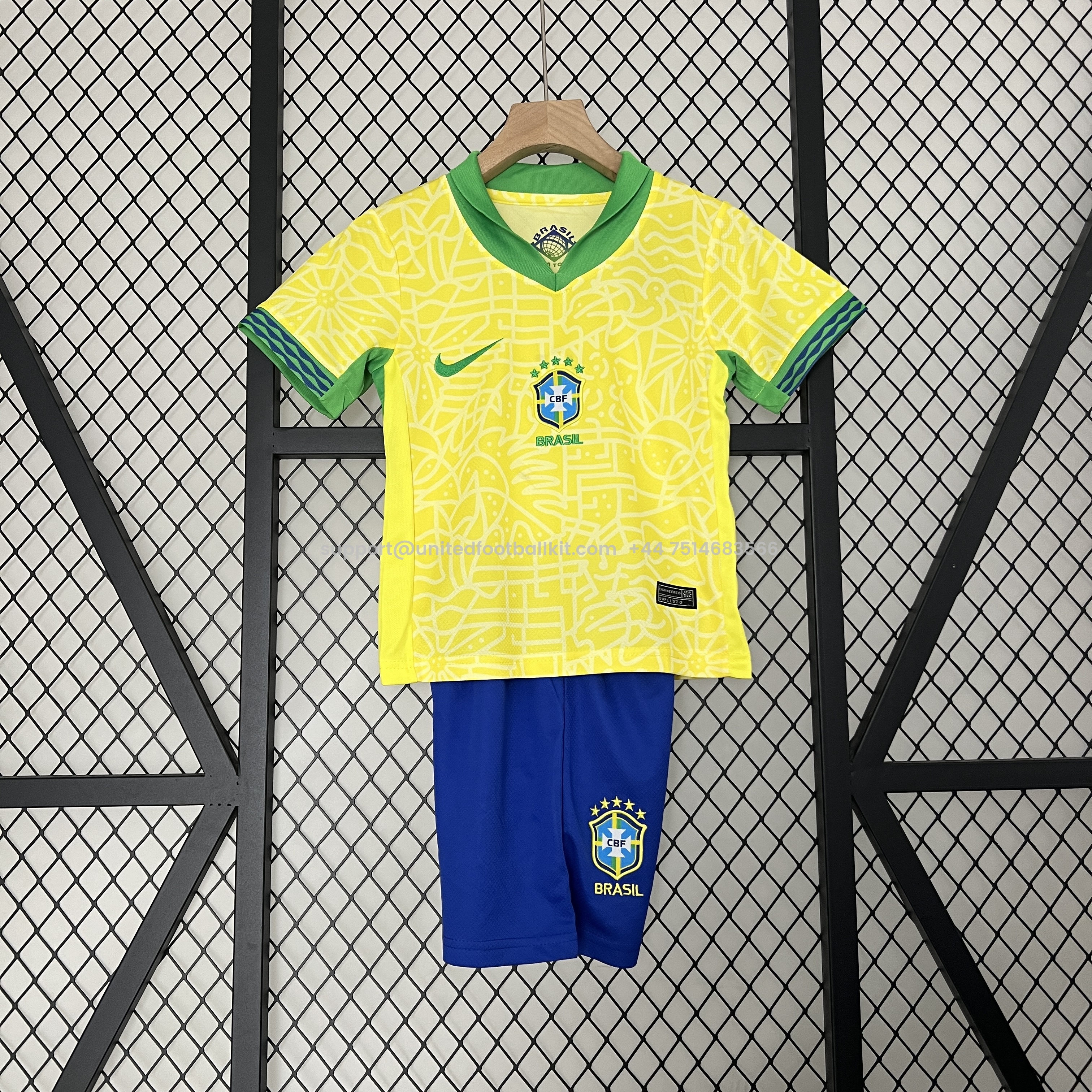 Unitedfootballkit.com | Brazil 2024 Home Stadium Kids Kit -Customize Name, Number and Patch | Worldwide Shipping