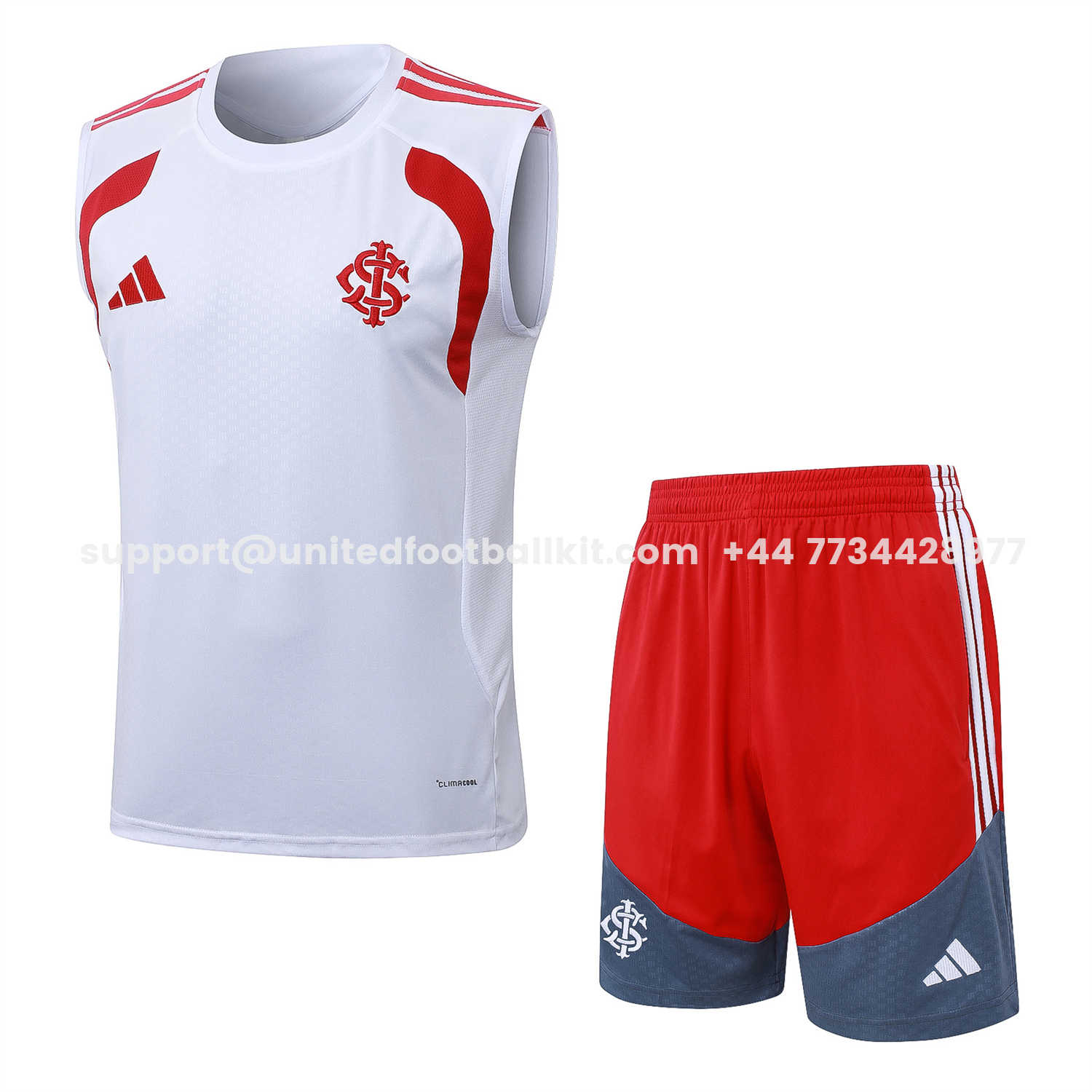 Unitedfootballkit.com | SC Internacional 2026 Vest Training Set - White Vest and Red Shorts -Customize Name, Number and Patch | Worldwide Shipping