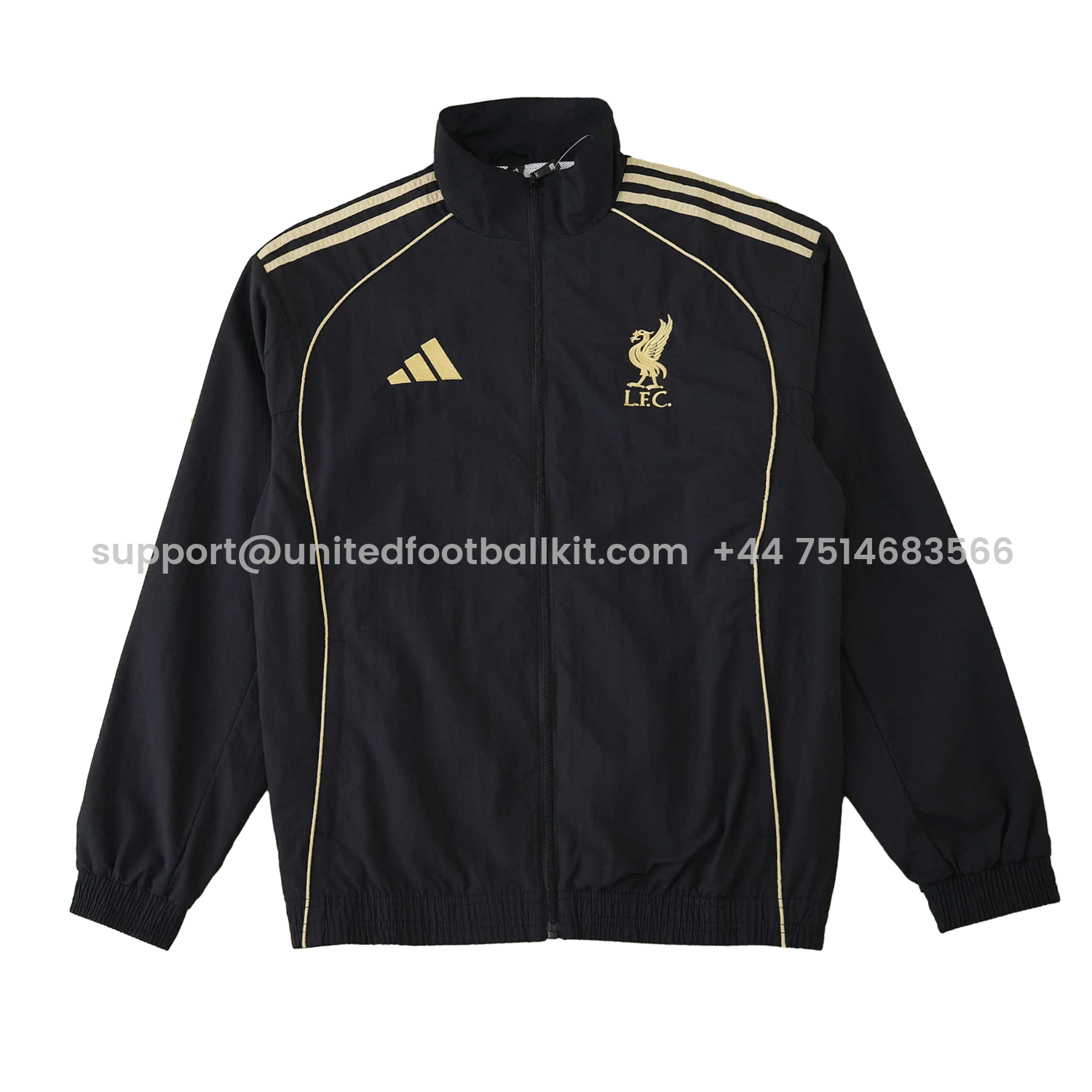 Unitedfootballkit.com | Liver.pool 25-26 Throwback Windbreaker Jacket - Black -Customize Name, Number and Patch | Worldwide Shipping