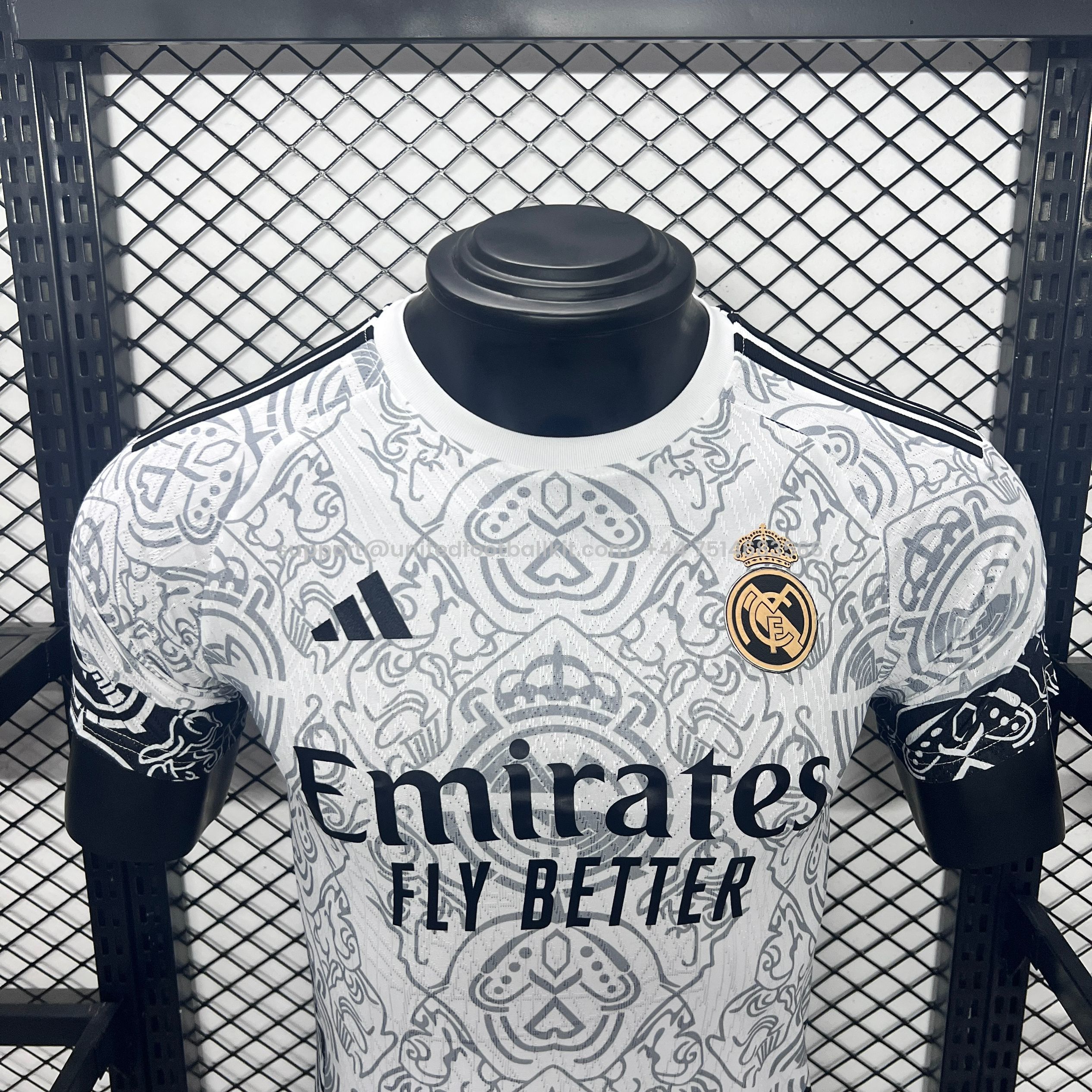 Unitedfootballkit.com | Real Madrid 24-25 White Line Pattern Special Edtion Jersey - Player Version -Customize Name, Number and Patch | Worldwide Shipping