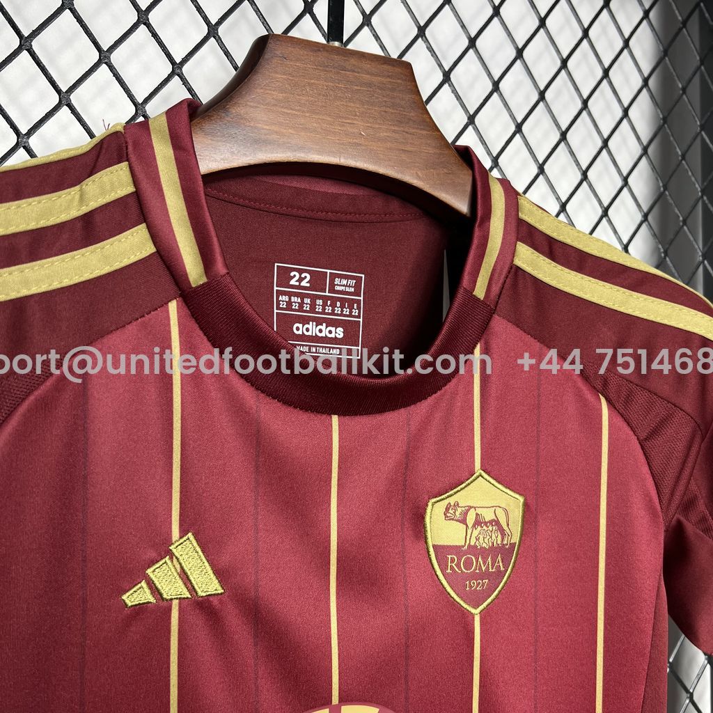 Unitedfootballkit.com | AS Roma 24-25 Home Stadium Kids Kit -Customize Name, Number and Patch | Worldwide Shipping