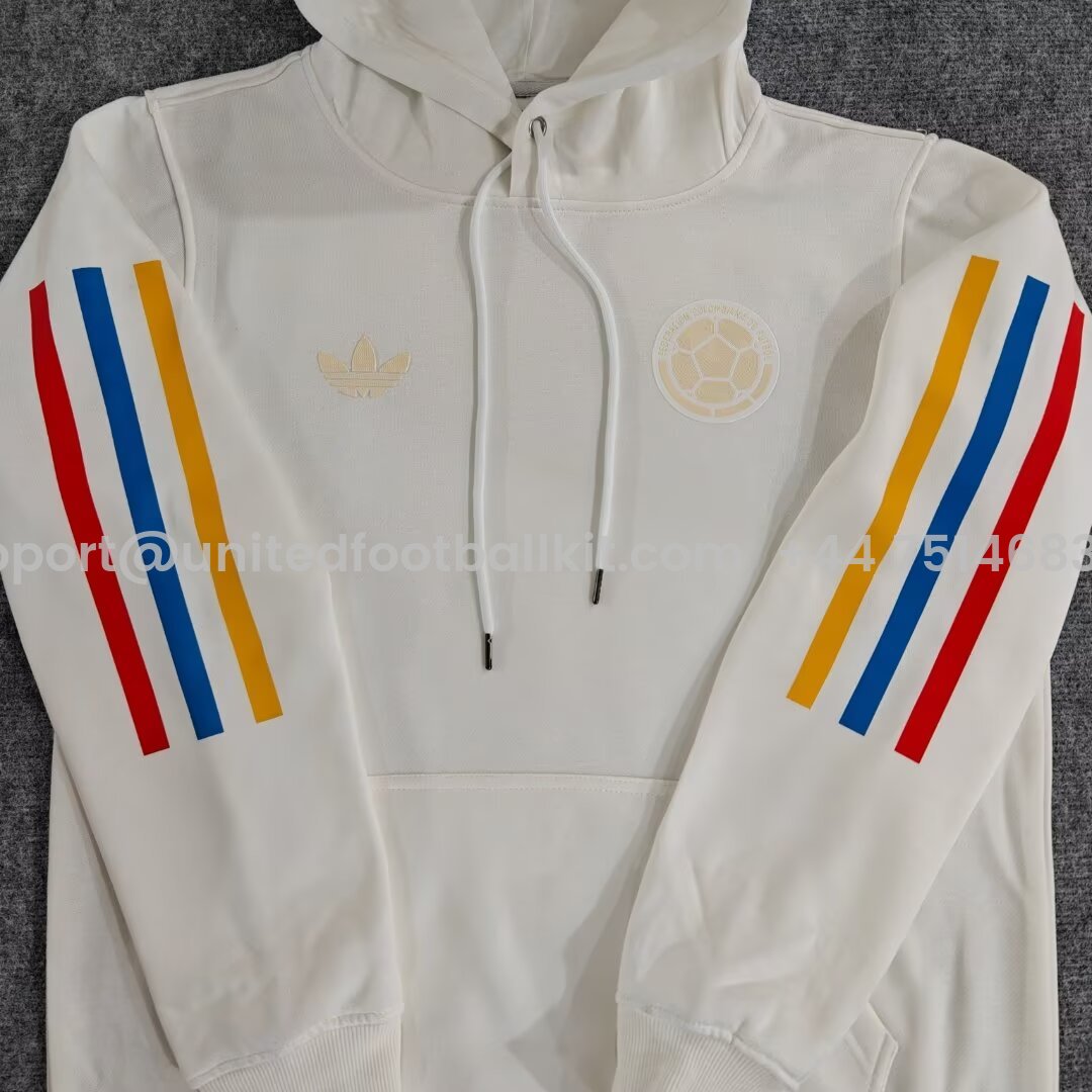 Unitedfootballkit.com | Colombia 2024 100th Anniversary Hooded - White -Customize Name, Number and Patch | Worldwide Shipping