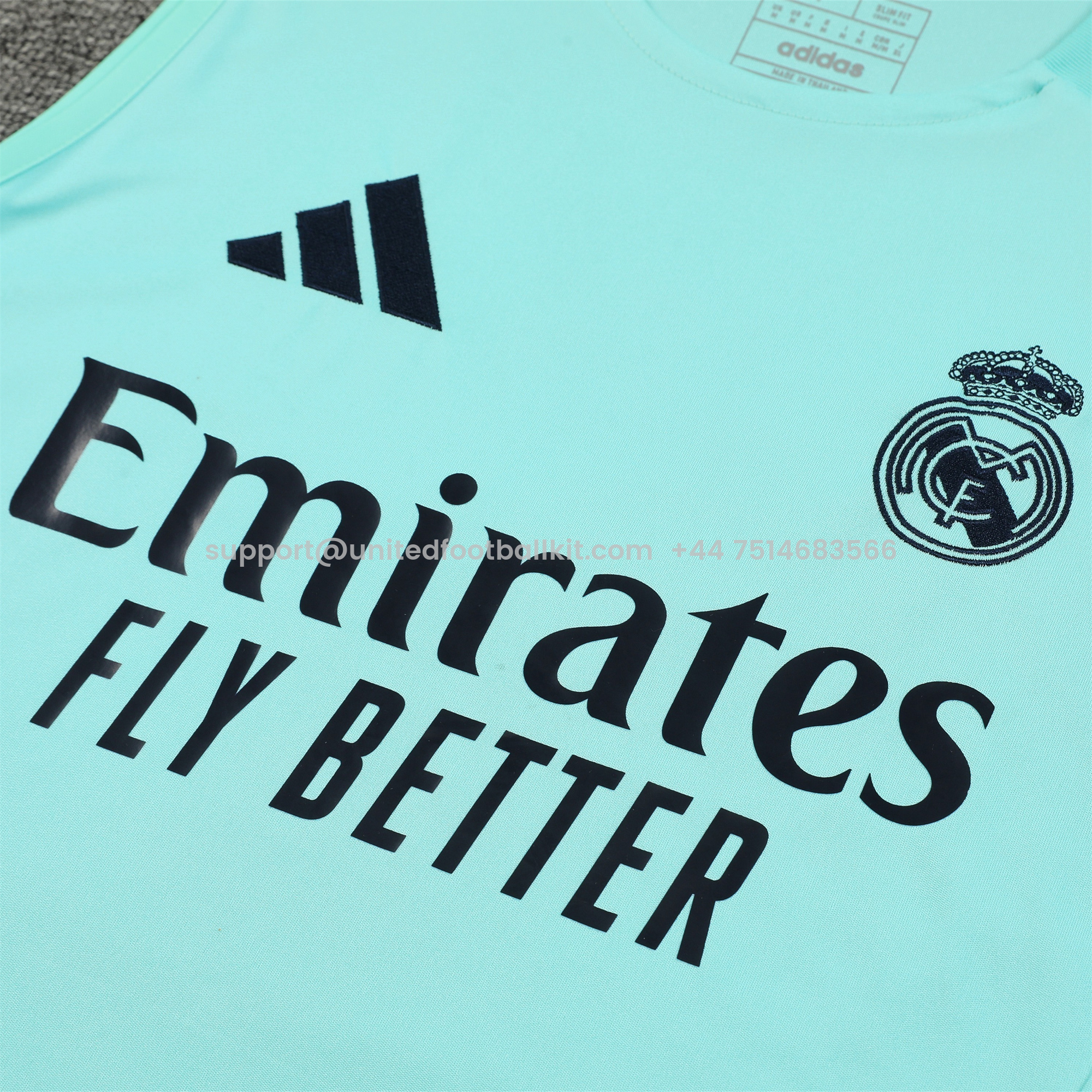 Unitedfootballkit.com | Real Madrid 24-25 Vest Training Set - Light Green Vest & Deep Blue Shorts -Customize Name, Number and Patch | Worldwide Shipping