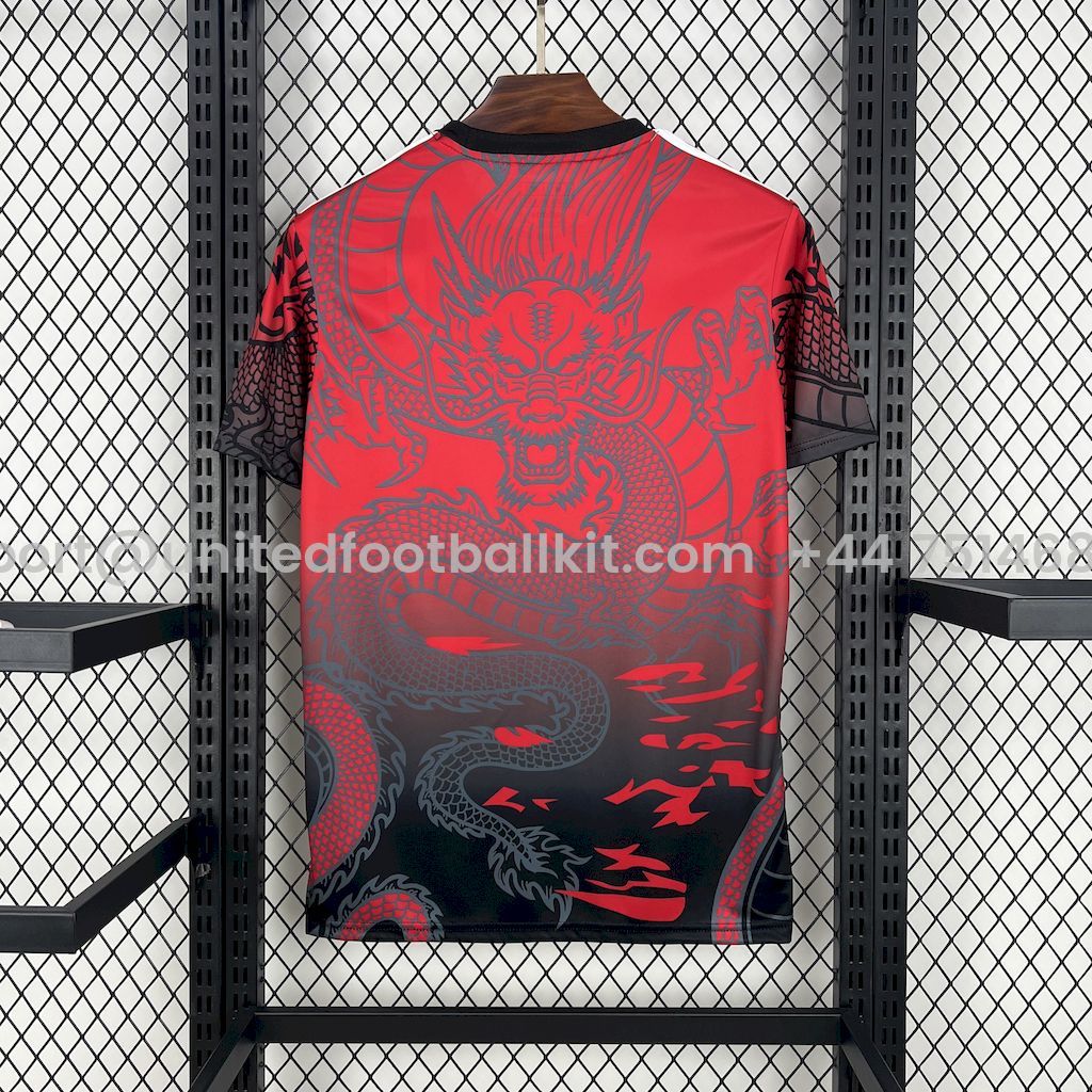 Unitedfootballkit.com | Real Madrid 24-25 Red & Black Dragon Special Edition Jersey -Customize Name, Number and Patch | Worldwide Shipping