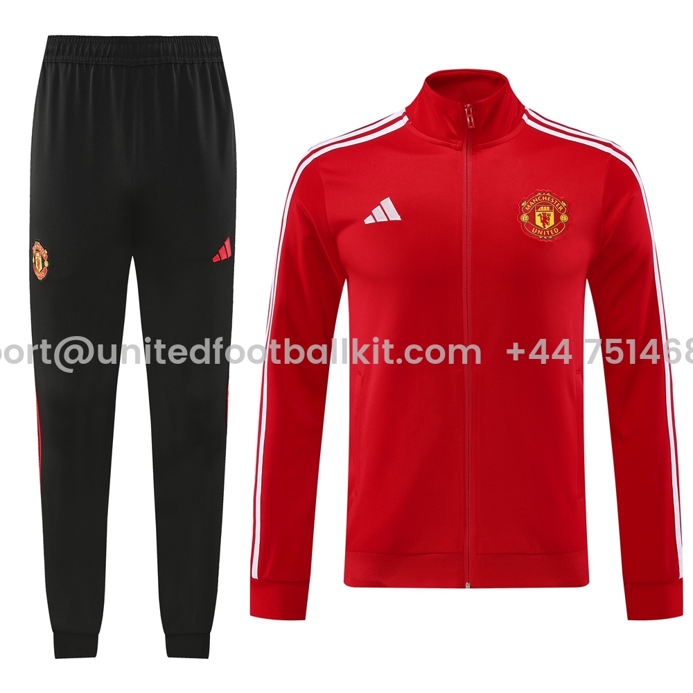 Unitedfootballkit.com | Manchester United 24-25 Jacket Training Tracksuit - Red Top and Black Pants -Customize Name, Number and Patch | Worldwide Shipping