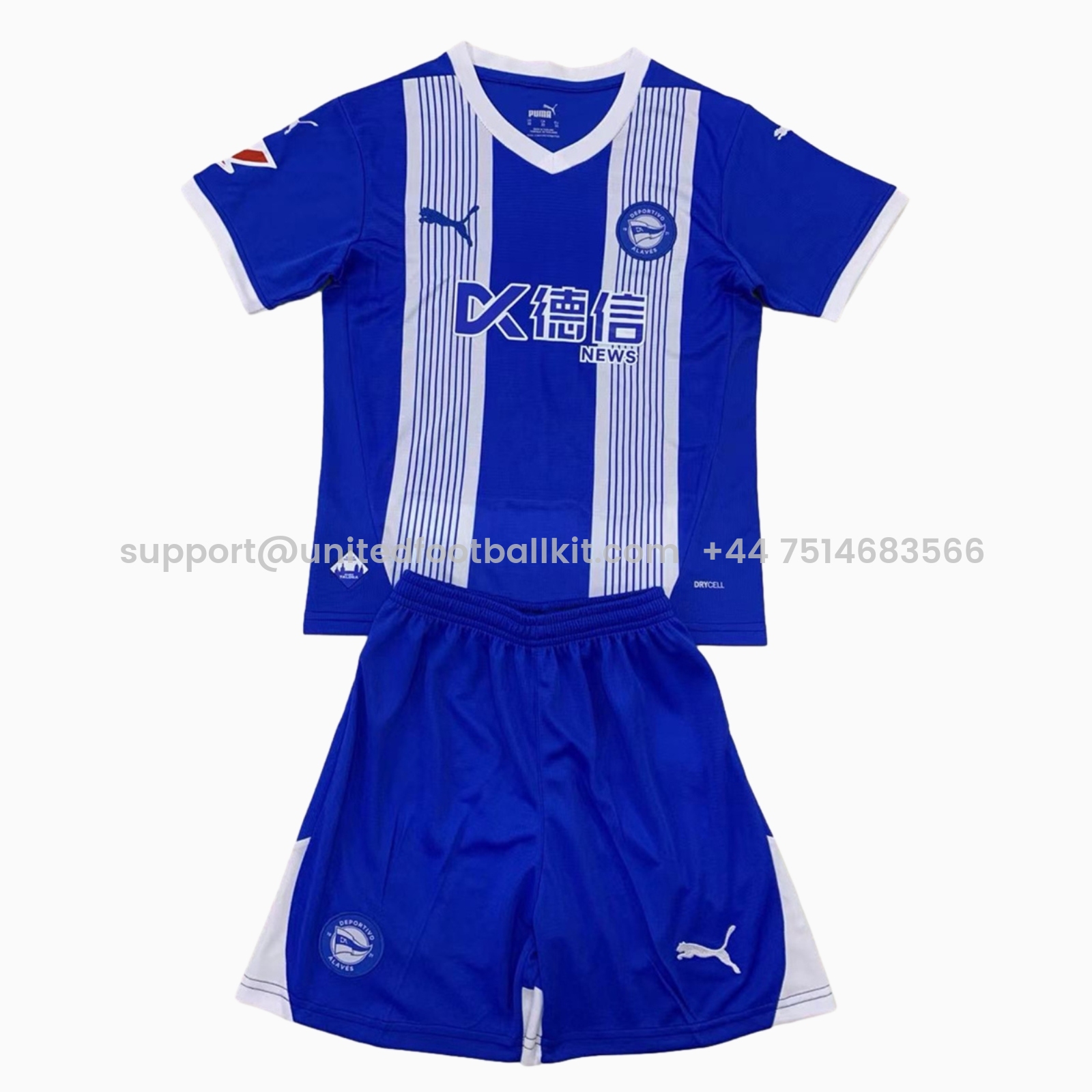 Unitedfootballkit.com | Deportivo Alavés 24-25 Home Kids Kit -Customize Name, Number and Patch | Worldwide Shipping