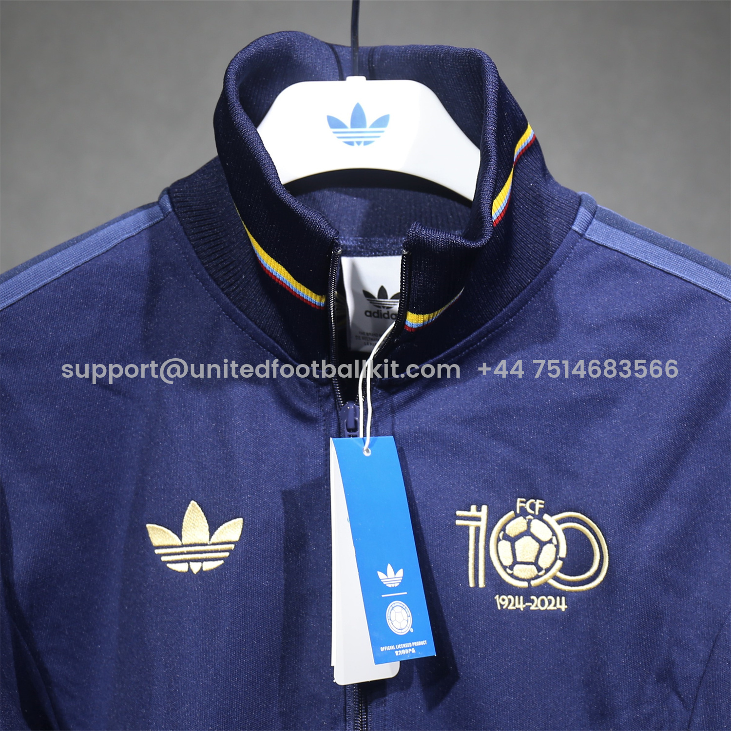 Unitedfootballkit.com | Colombia 2024 100th Anniversary Jacket Training Tracksuit - Deep Blue -Customize Name, Number and Patch | Worldwide Shipping