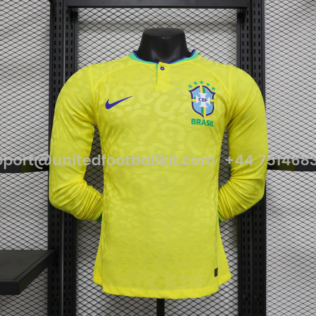 Unitedfootballkit.com | Brazil 22-23 Home Long Sleeve Jersey - Player Version -Customize Name, Number and Patch | Worldwide Shipping