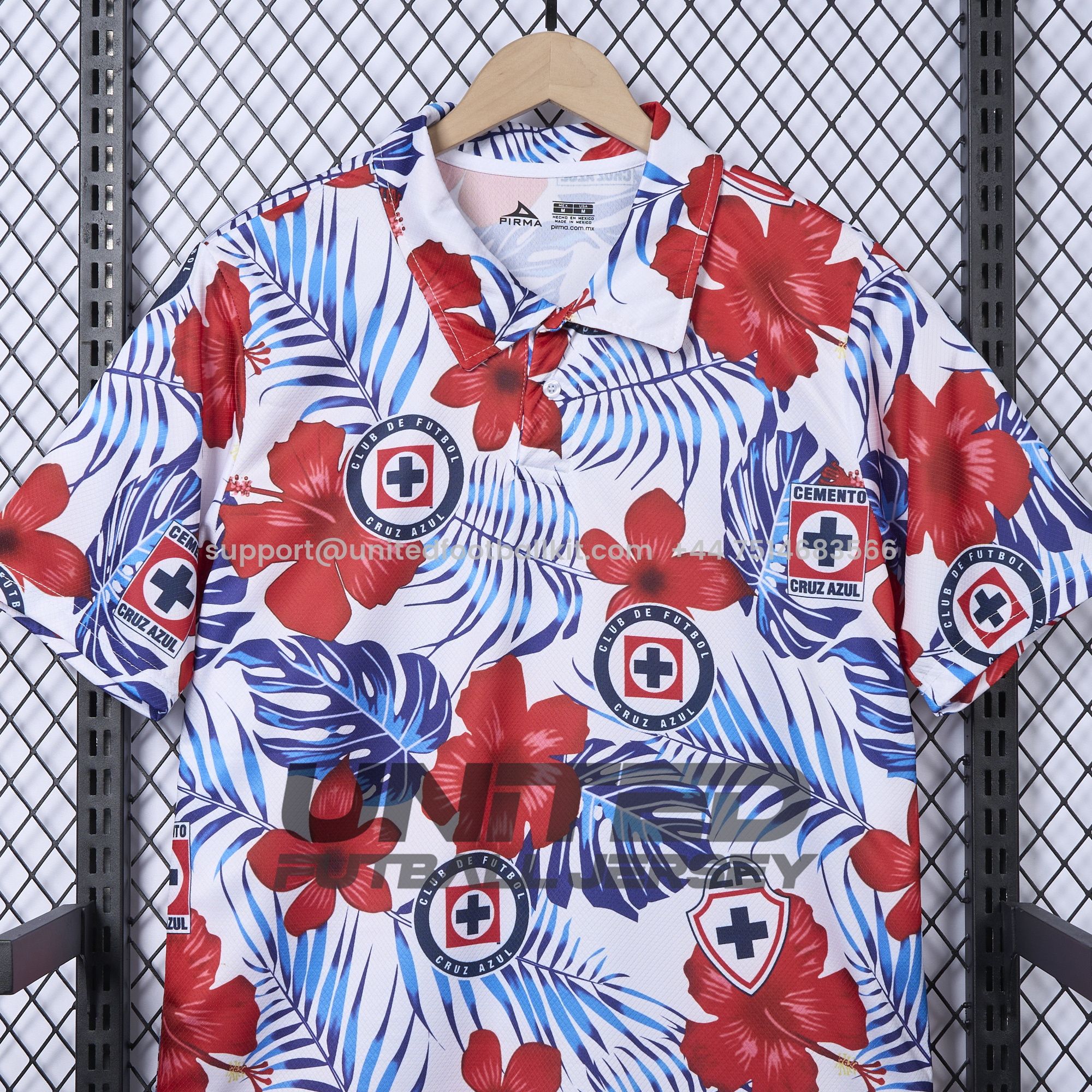 Unitedfootballkit.com | Cruz Azul 24-25 Flower and Leaves Polo Shirt -Customize Name, Number and Patch | Worldwide Shipping