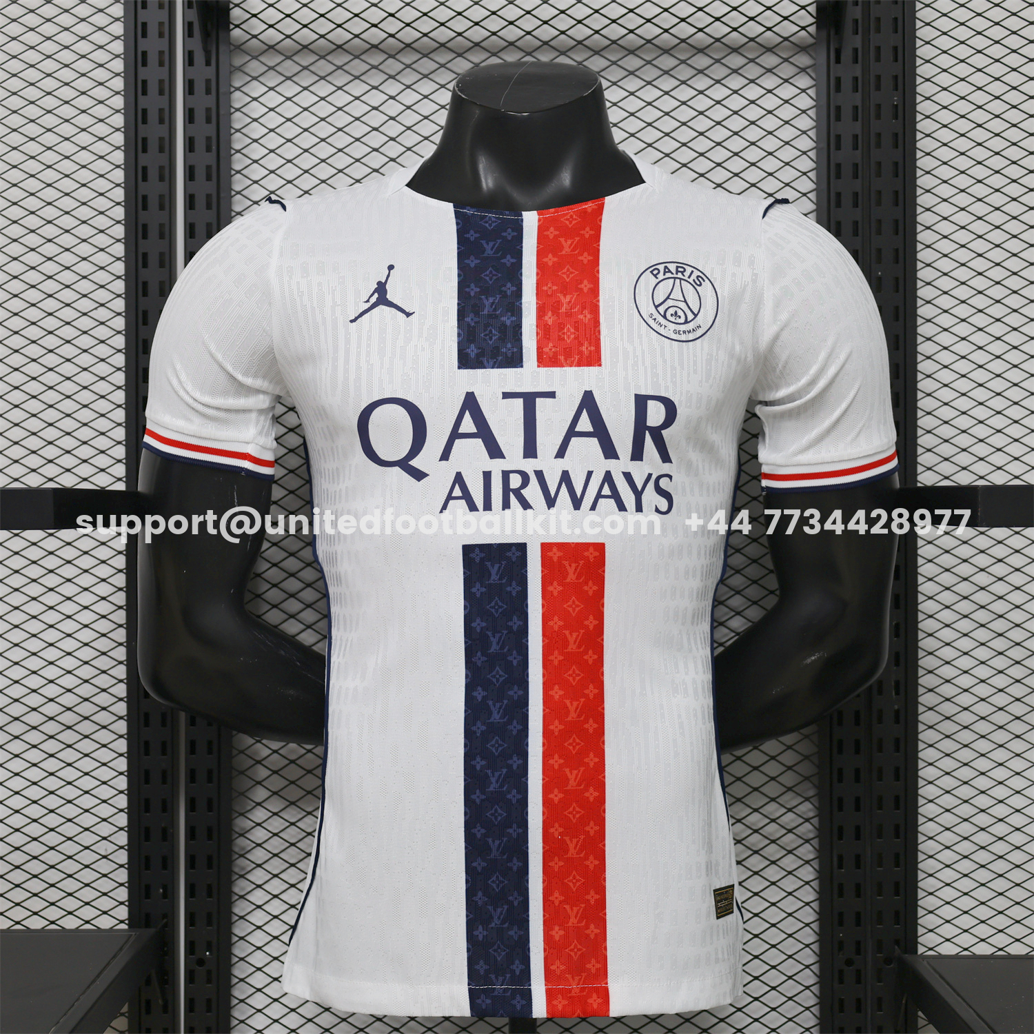 Unitedfootballkit.com | Paris Saint-Germain PSG 25-26 Red Blue Stripes White Special Jersey - Player Version -Customize Name, Number and Patch | Worldwide Shipping