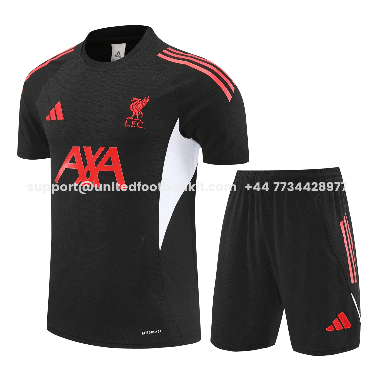Unitedfootballkit.com | Liver.pool 25-26 Short-Sleeve Training Set - Black With Red Top & Black Shorts -Customize Name, Number and Patch | Worldwide Shipping