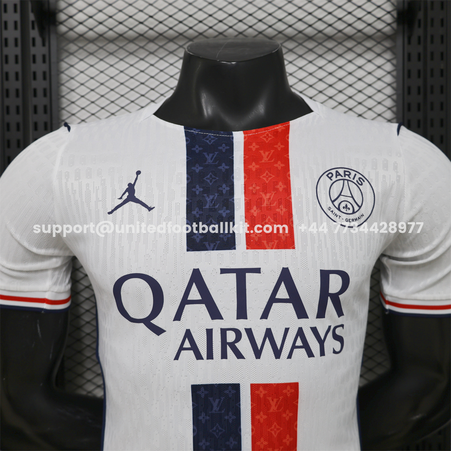 Unitedfootballkit.com | Paris Saint-Germain PSG 25-26 Red Blue Stripes White Special Jersey - Player Version -Customize Name, Number and Patch | Worldwide Shipping