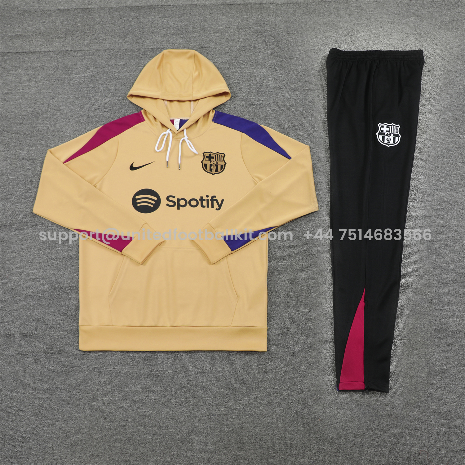 Unitedfootballkit.com | Barcelona 24-25 Training Hoodie Set - Khaki Hoodie and Black Pants -Customize Name, Number and Patch | Worldwide Shipping