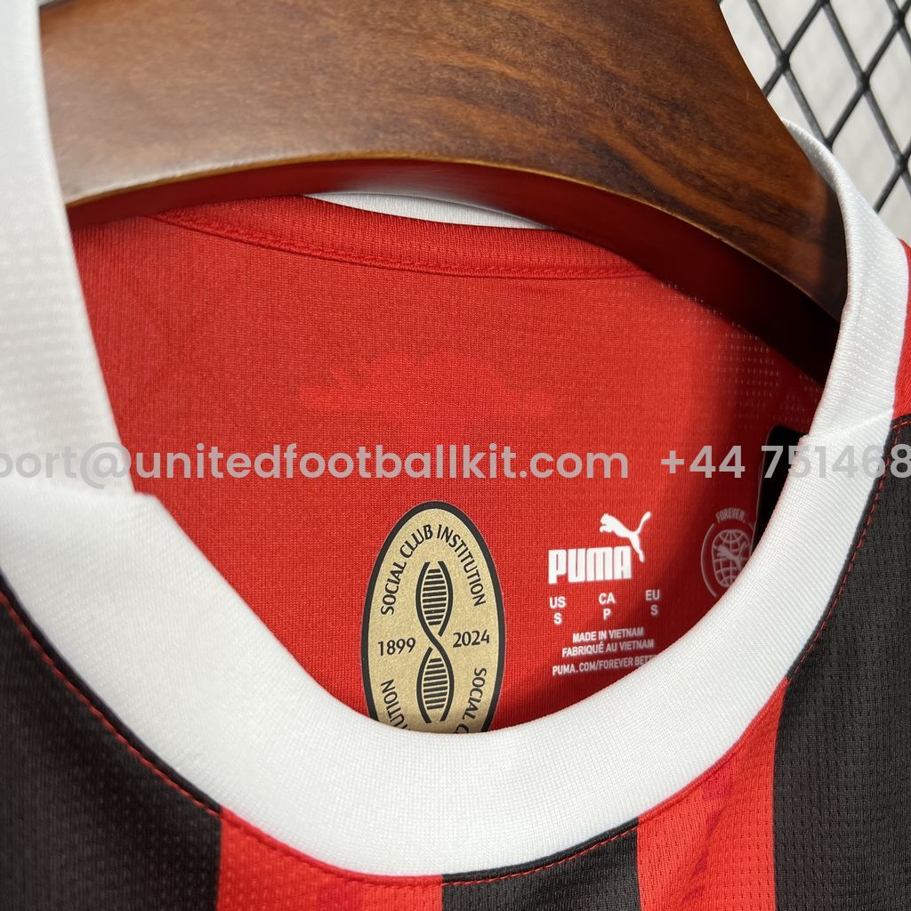 Unitedfootballkit.com | AC Milan 24-25 Home Stadium Jersey - Fans Version -Customize Name, Number and Patch | Worldwide Shipping