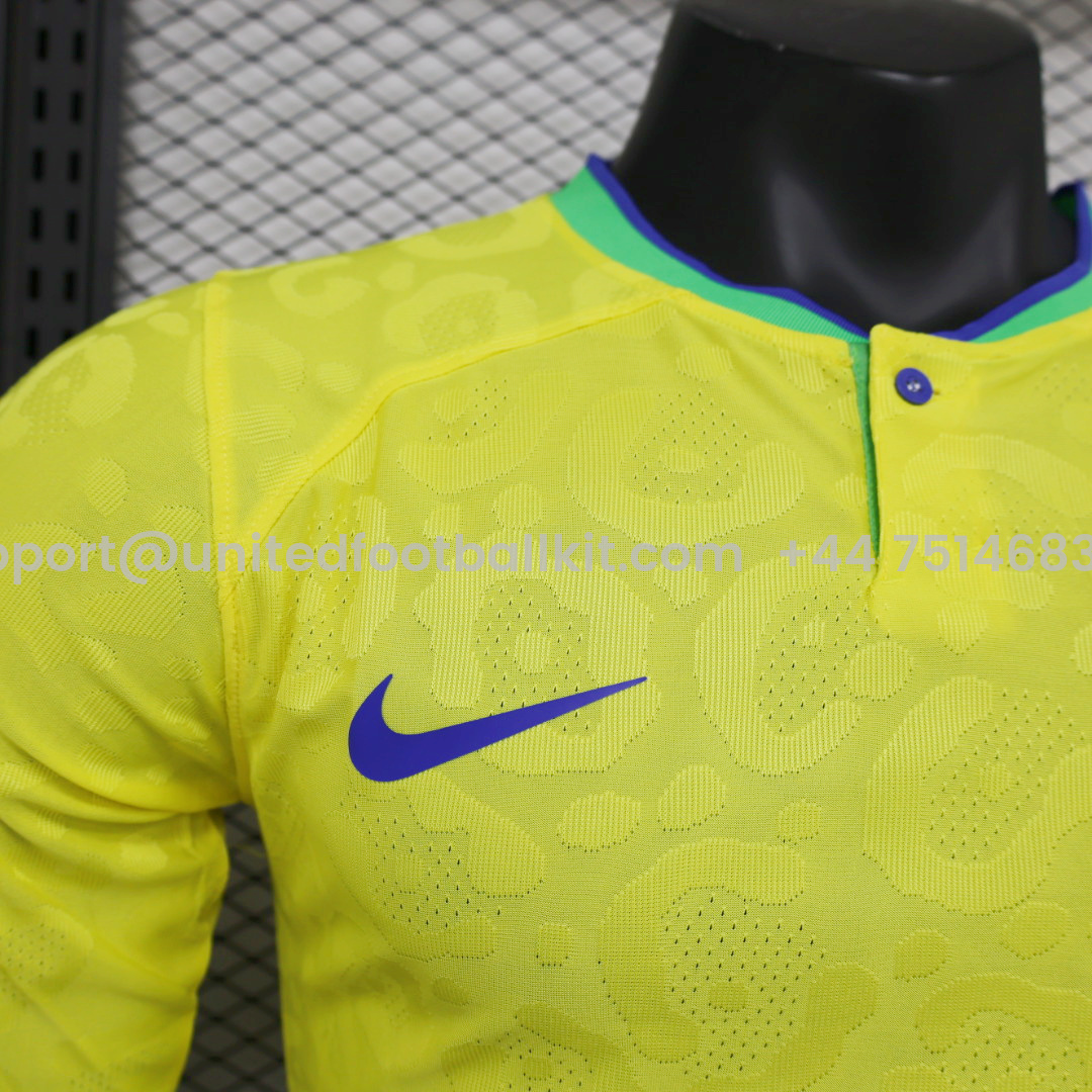 Unitedfootballkit.com | Brazil 22-23 Home Long Sleeve Jersey - Player Version -Customize Name, Number and Patch | Worldwide Shipping