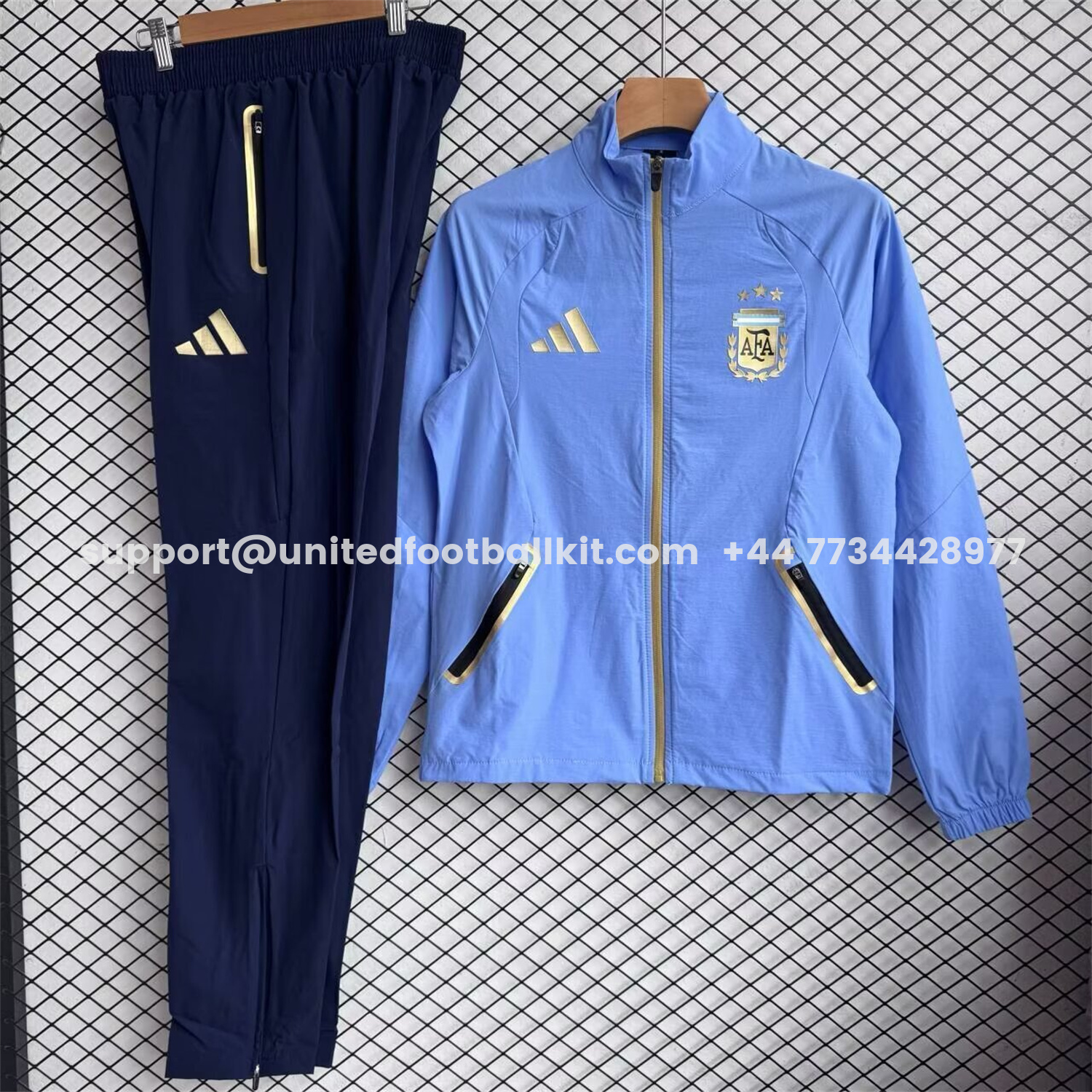Unitedfootballkit.com | Argentina 2026 Windbreaker Training Set - Blue Top and Black Pants -Customize Name, Number and Patch | Worldwide Shipping
