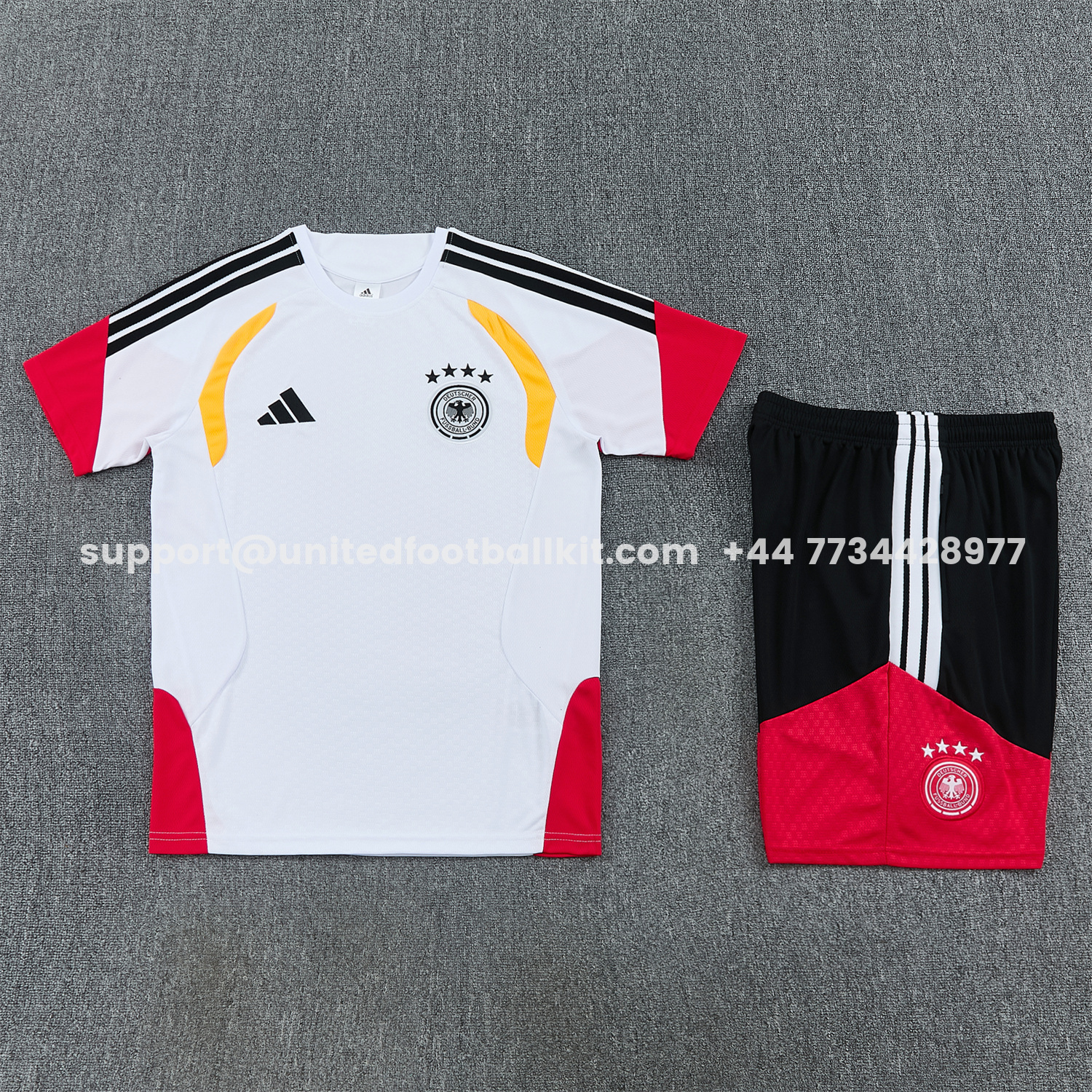Unitedfootballkit.com | Germany 2026 Short-Sleeve Training Set - White Top and Black Shorts -Customize Name, Number and Patch | Worldwide Shipping