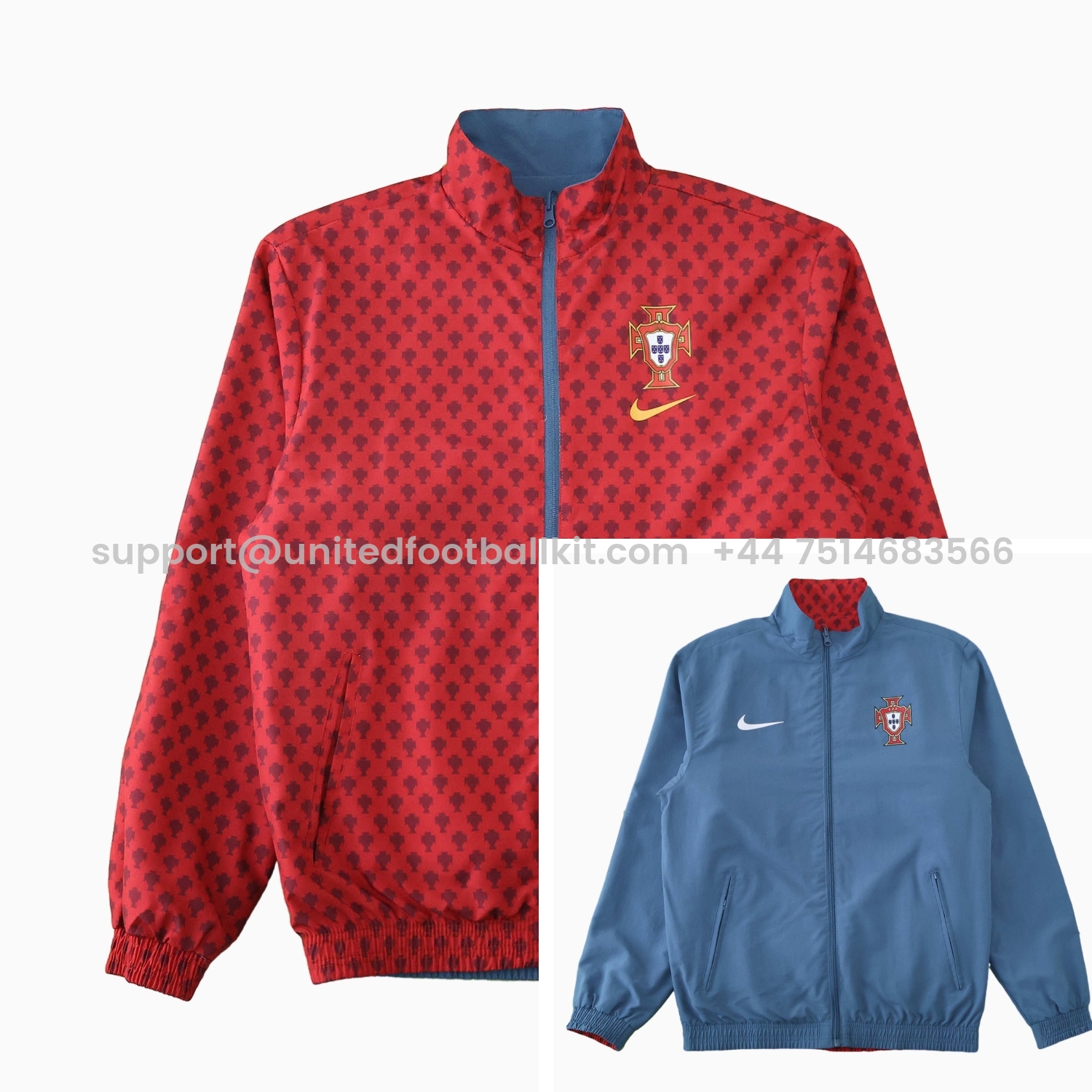 Unitedfootballkit.com | Portugal 24-25 Double Sided Reversible Windbreaker - Red & Blue -Customize Name, Number and Patch | Worldwide Shipping