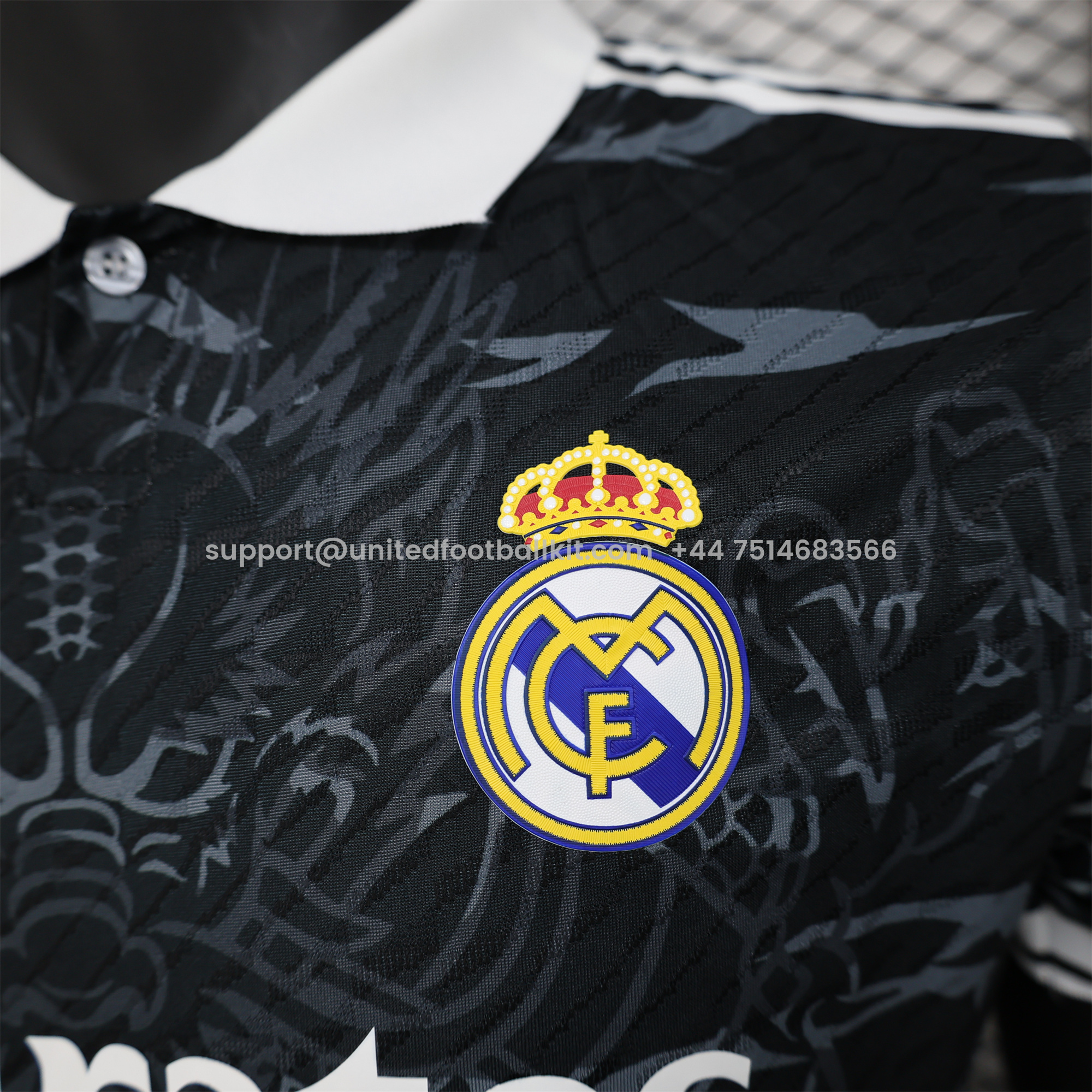 Unitedfootballkit.com | Real Madrid 24-25 Black White Loong Jersey - Player Version -Customize Name, Number and Patch | Worldwide Shipping