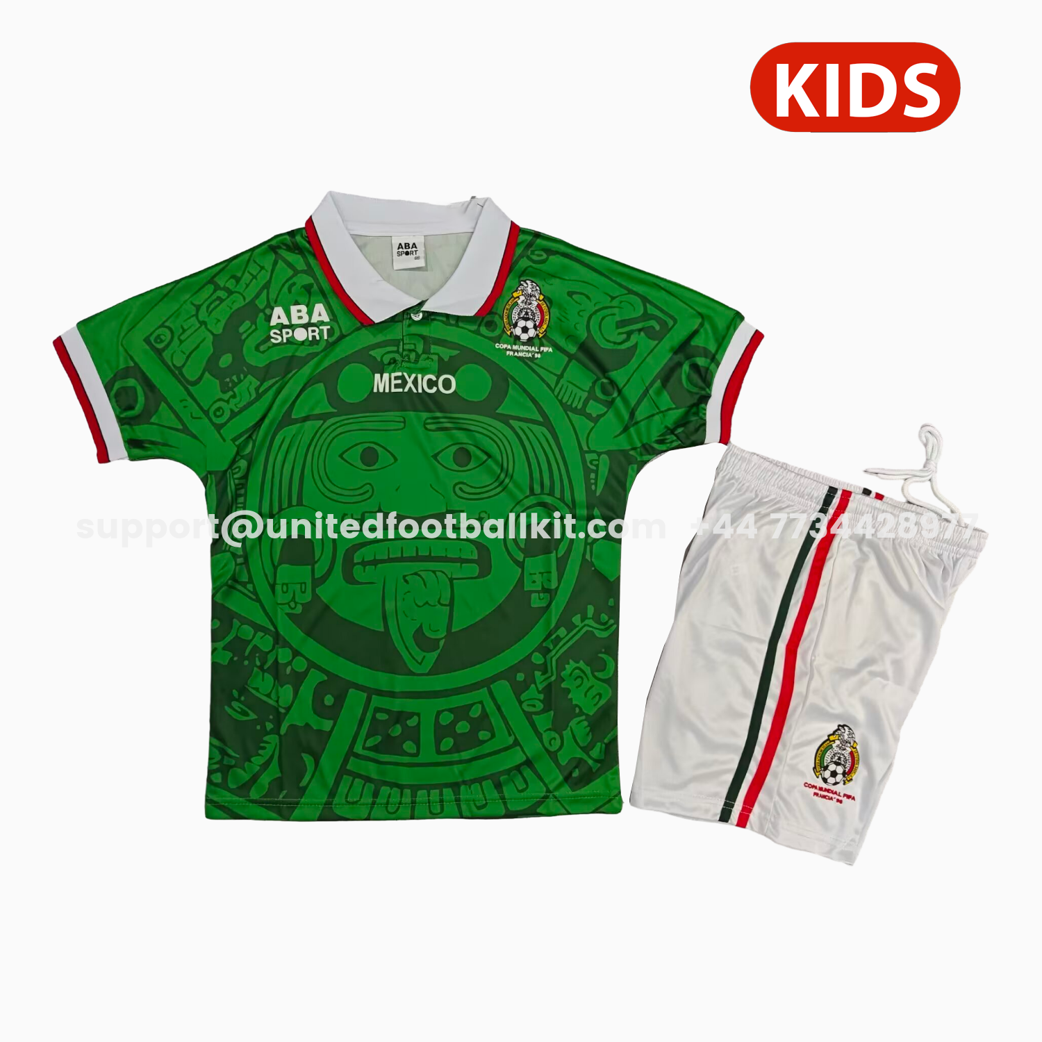 Unitedfootballkit.com | Retro Mexico 1998 Home Kids Kit -Customize Name, Number and Patch | Worldwide Shipping