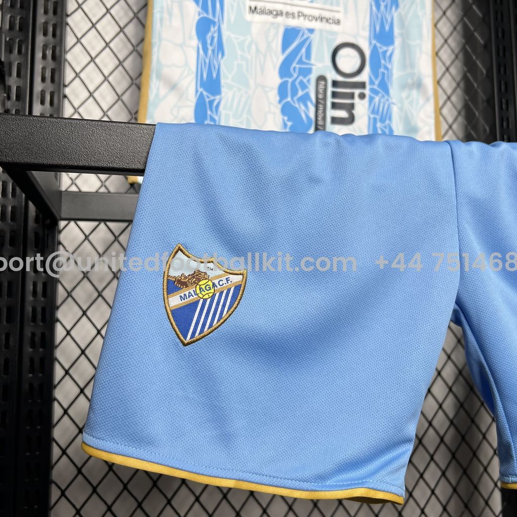 Unitedfootballkit.com | Malaga 24-25 Home Kids Kit -Customize Name, Number and Patch | Worldwide Shipping