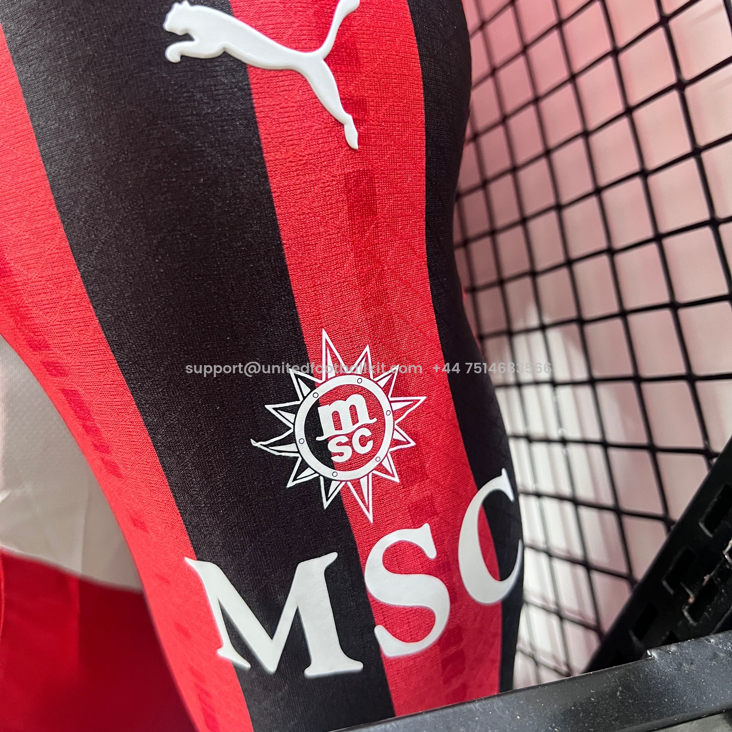 Unitedfootballkit.com | AC Milan 24-25 Home Long Sleeve Jersey - Player Version -Customize Name, Number and Patch | Worldwide Shipping