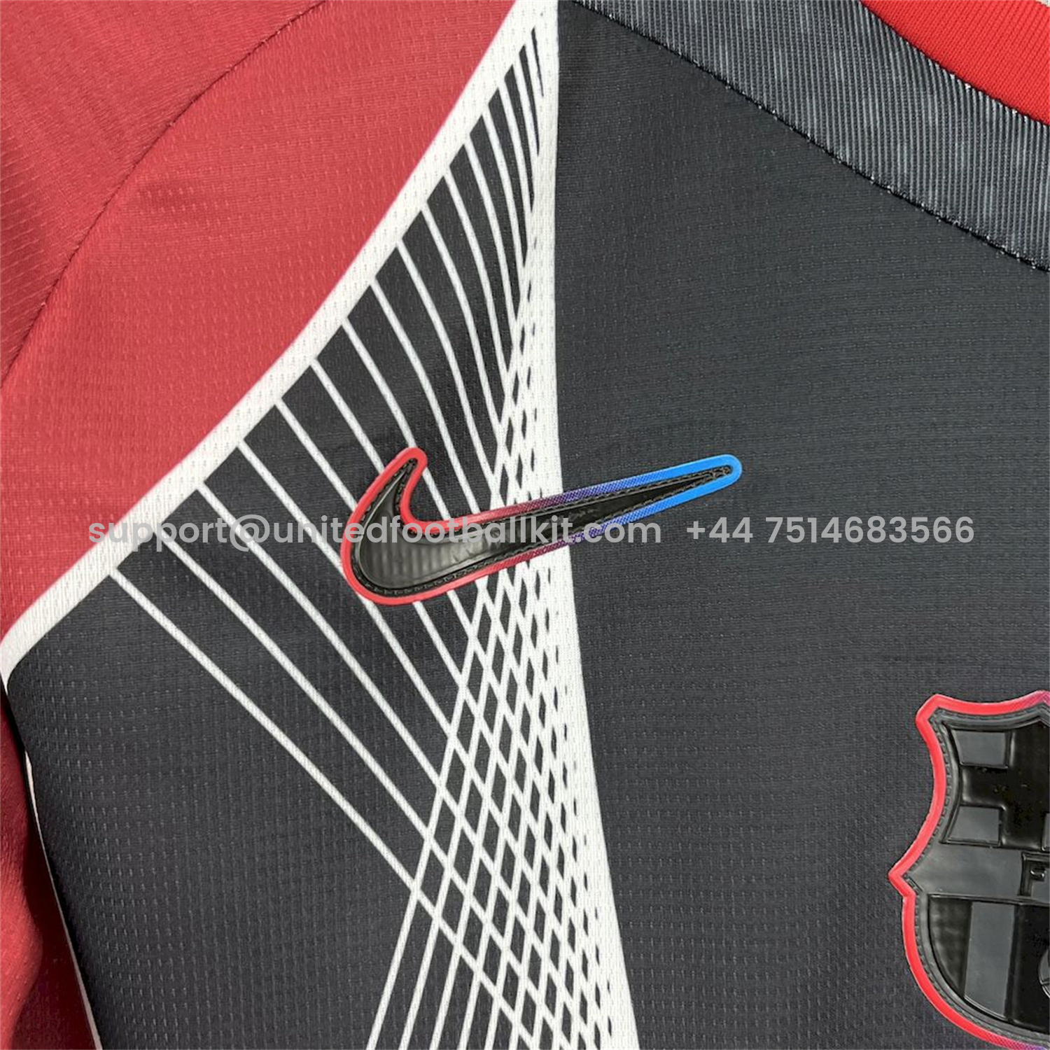 Unitedfootballkit.com | Barcelona 25-26 T90 Red Black Gradient and White Lines Special Jersey - Fans Version -Customize Name, Number and Patch | Worldwide Shipping