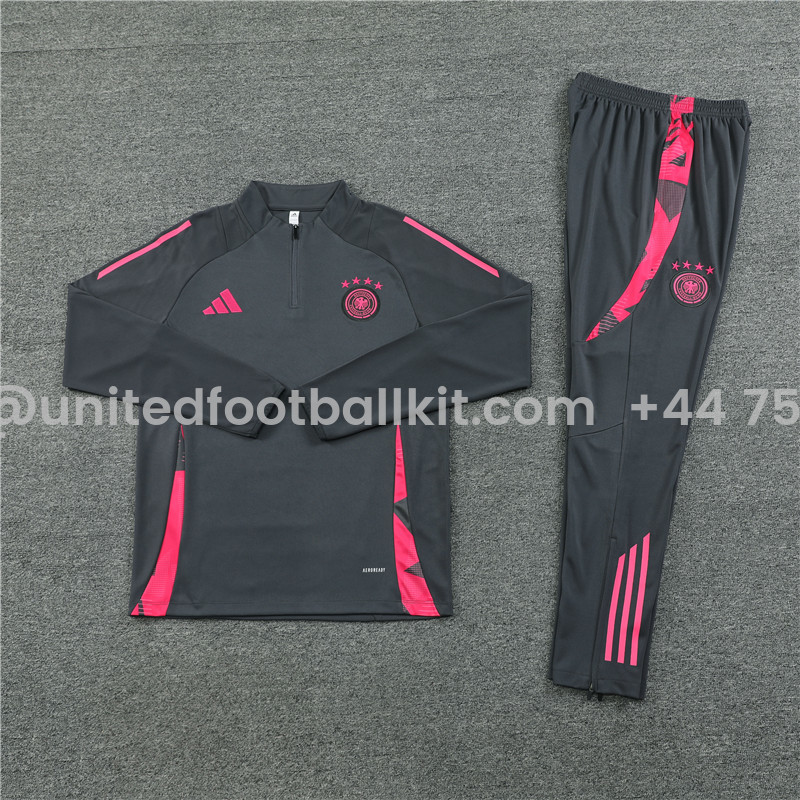 Unitedfootballkit.com | Germany 2024 Long Sleeve Training Set - Dark Gray With Pink -Customize Name, Number and Patch | Worldwide Shipping