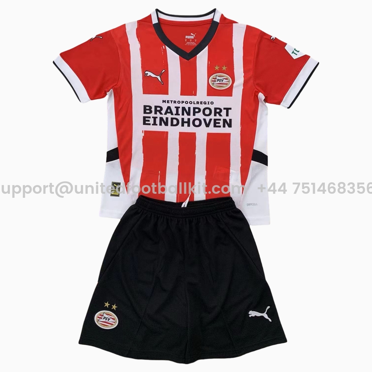 Unitedfootballkit.com | PSV Eindhoven 24-25 Home Kids Kit -Customize Name, Number and Patch | Worldwide Shipping
