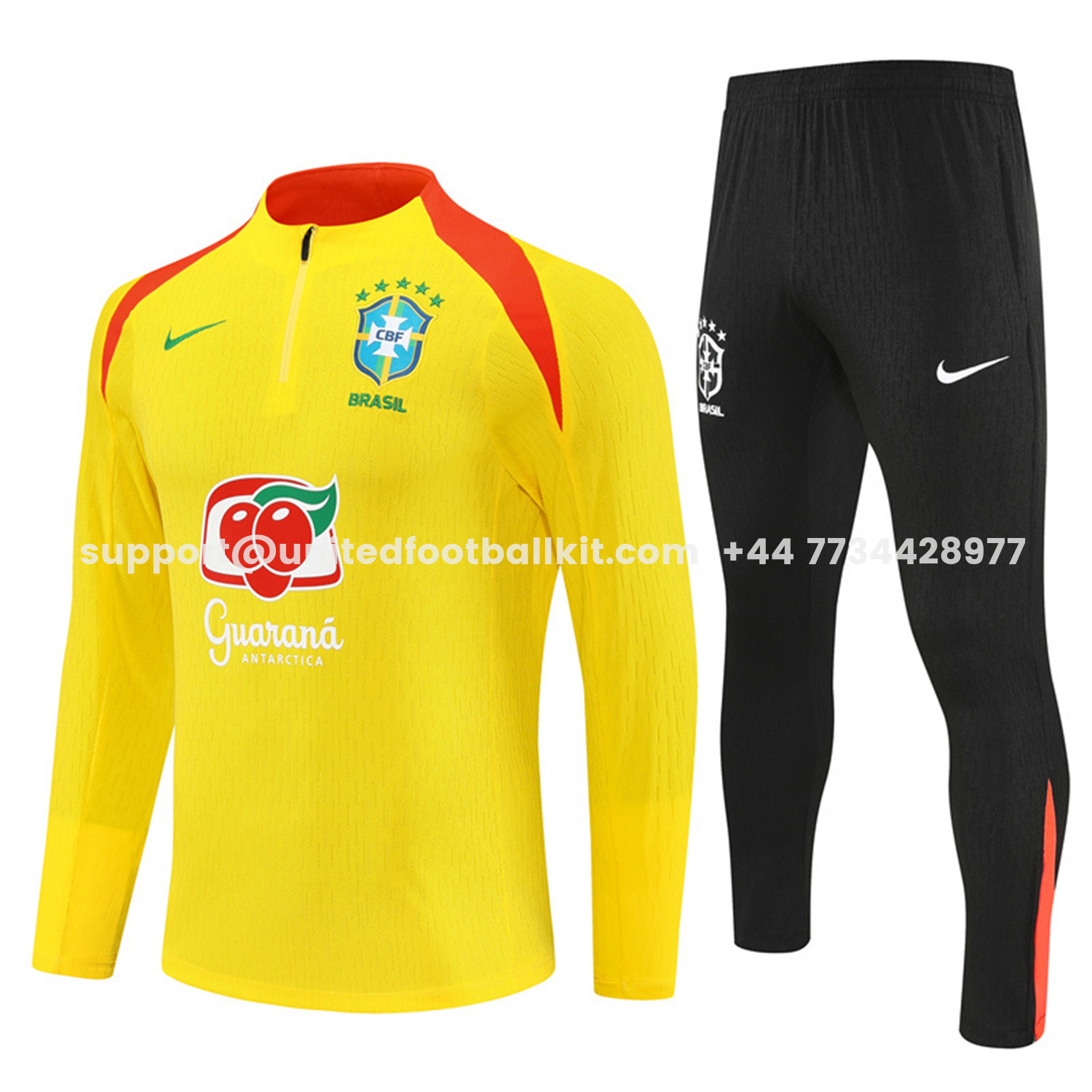 Unitedfootballkit.com | Brazil 25-26 Long Sleeve Training Set - Player Version - Yellow Top and Black Pants -Customize Name, Number and Patch | Worldwide Shipping