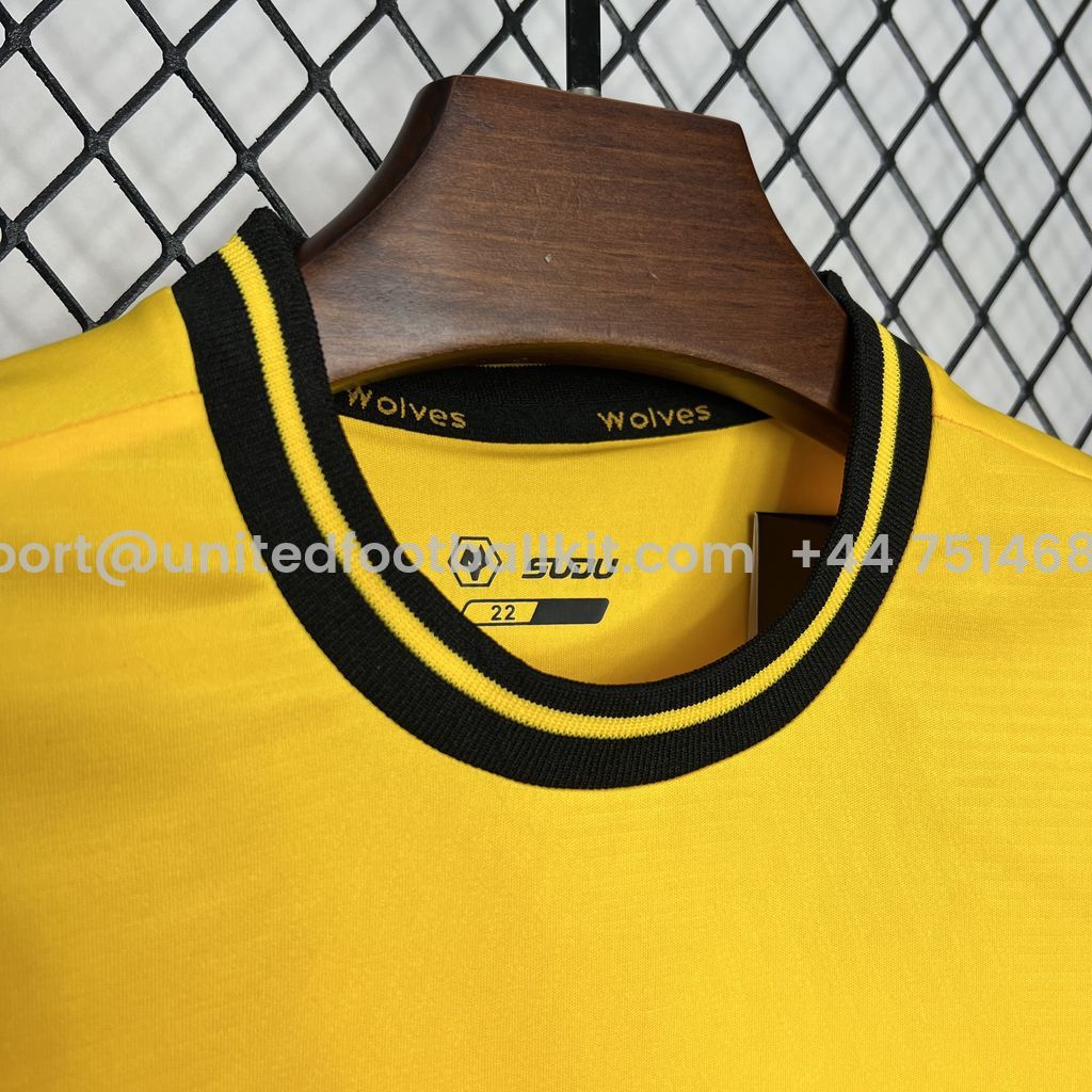 Unitedfootballkit.com | Wolverhampton Wanderers Wolves 24-25 Home Stadium Kids Kit -Customize Name, Number and Patch | Worldwide Shipping