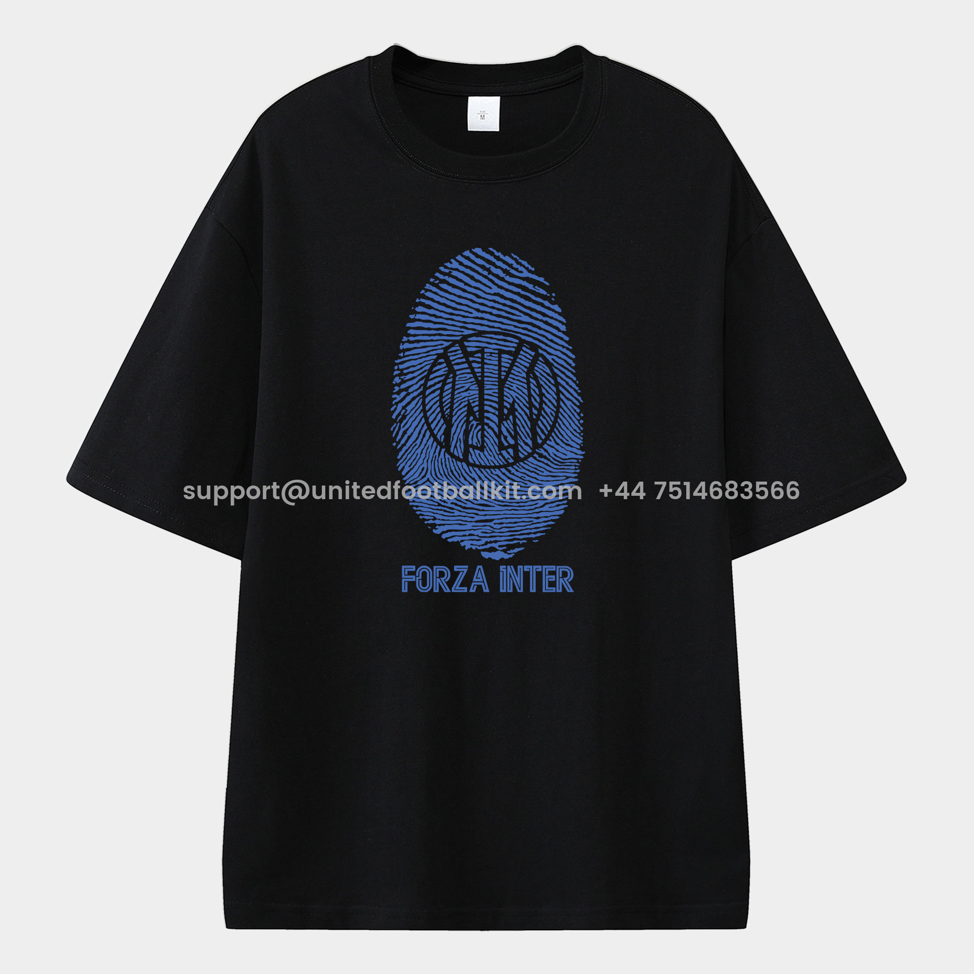Unitedfootballkit.com | Inter Milan Team Logo Fingerprint Unisex Pure Cotton T-shirt -Customize Name, Number and Patch | Worldwide Shipping
