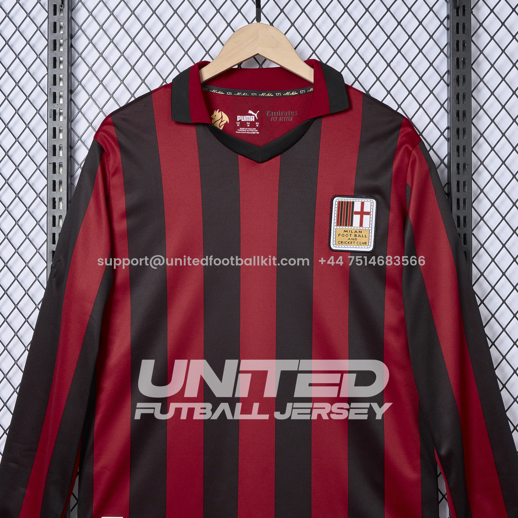 Unitedfootballkit.com | AC Milan 24-25 125th Anniversary Long Sleeves Red Jersey - Fans Version -Customize Name, Number and Patch | Worldwide Shipping