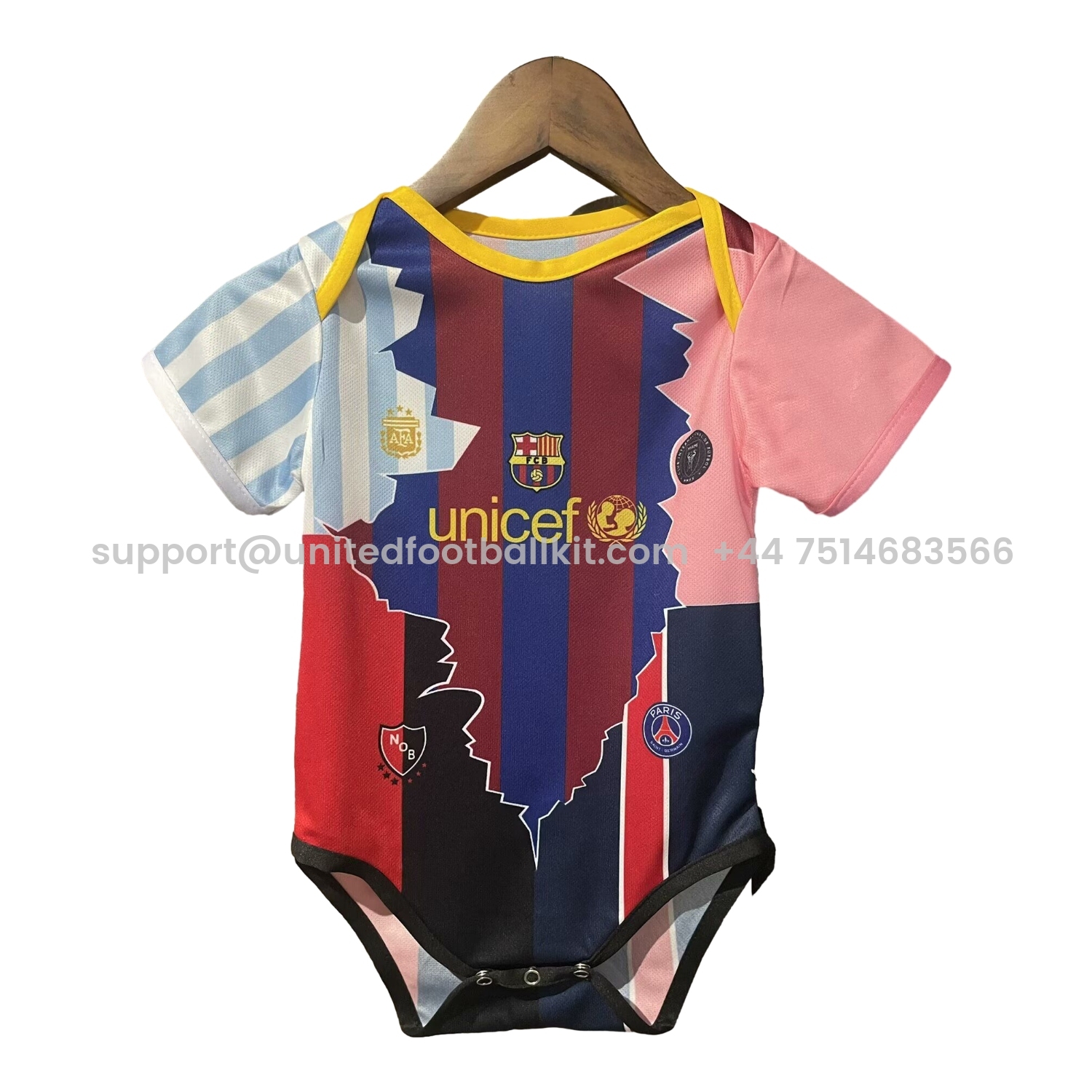 Unitedfootballkit.com | Messi Career Commemorative Baby Crawling Suit - Argentina Barcelona INT M.A.M Paris Saint-Germain PSG -Customize Name, Number and Patch | Worldwide Shipping